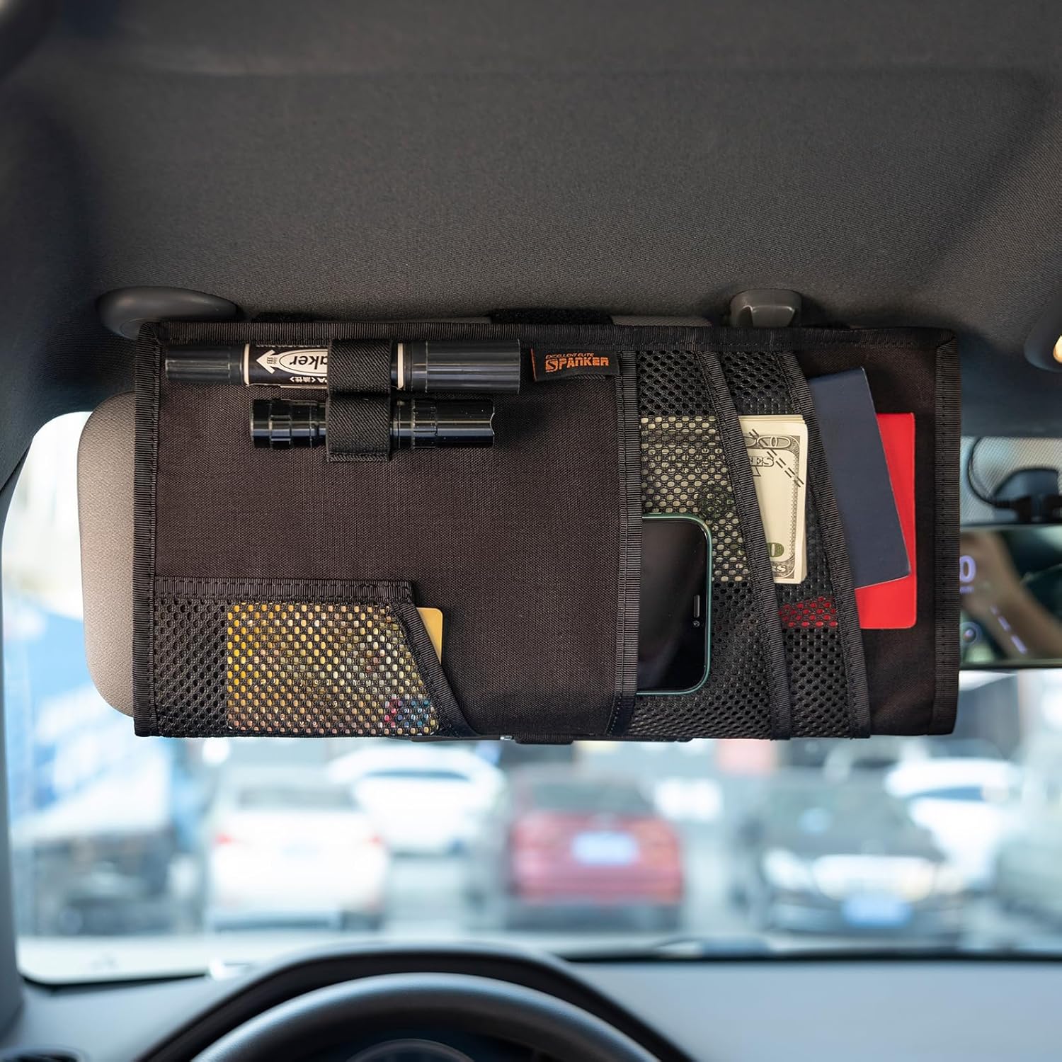 EXCELLENT ELITE SPANKER Tactical Visor Panel Organizer for Pickup F150 Large Molle Vehicle Sun Visor Holder Car Sunshade Storage Pouch