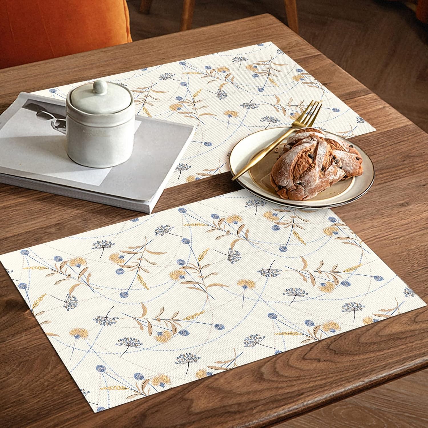 Vintage Boho Plant PVC Placemats for Dining Tables,Set of 4