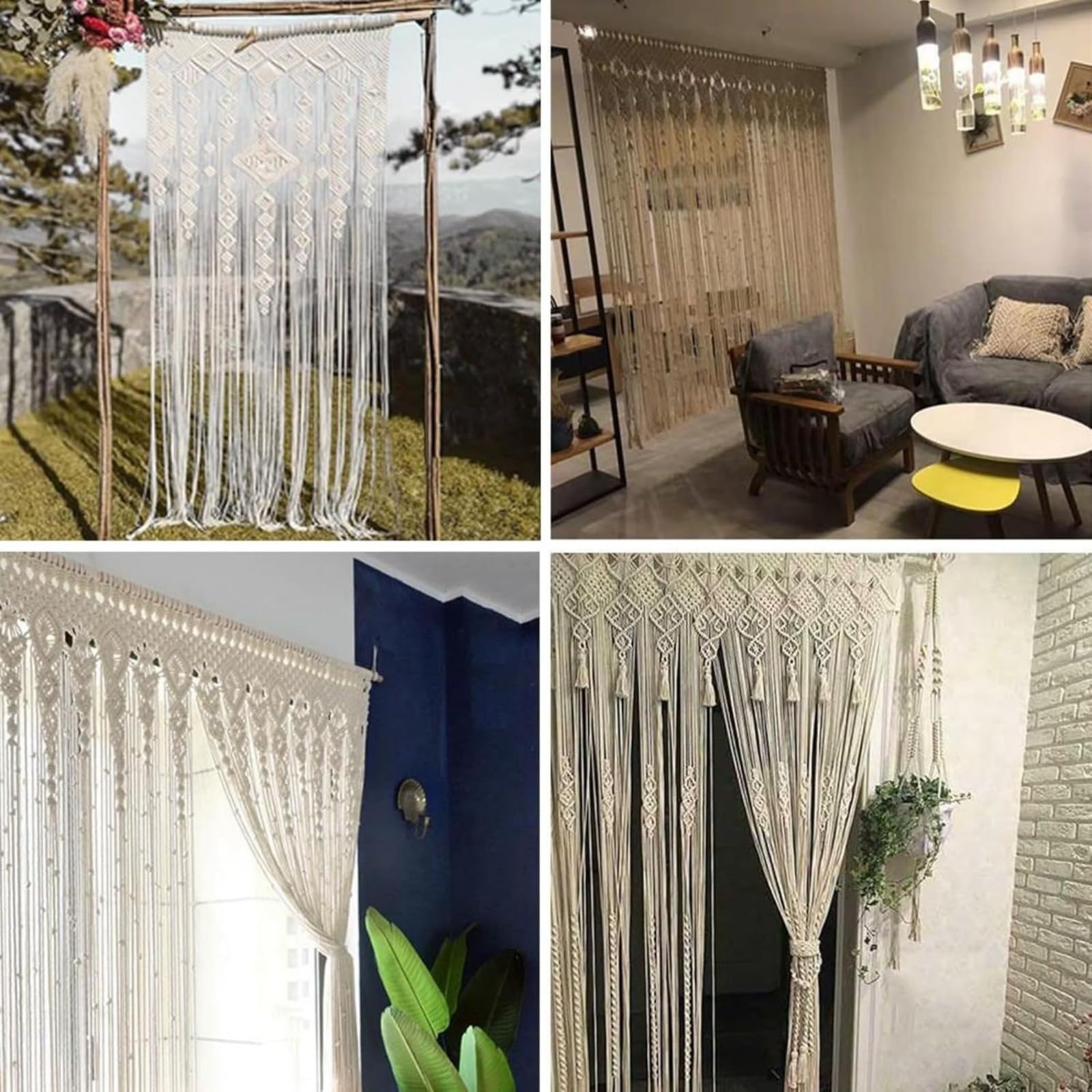 Cortina de puerta boho, tejida, 90 x 180 cm, 90 x 200 cm, 100 x 200 cm, algodón, encaje, macramé, tapiz para pared para boda, fondo, arco de ventana, decoración del hogar, Beige