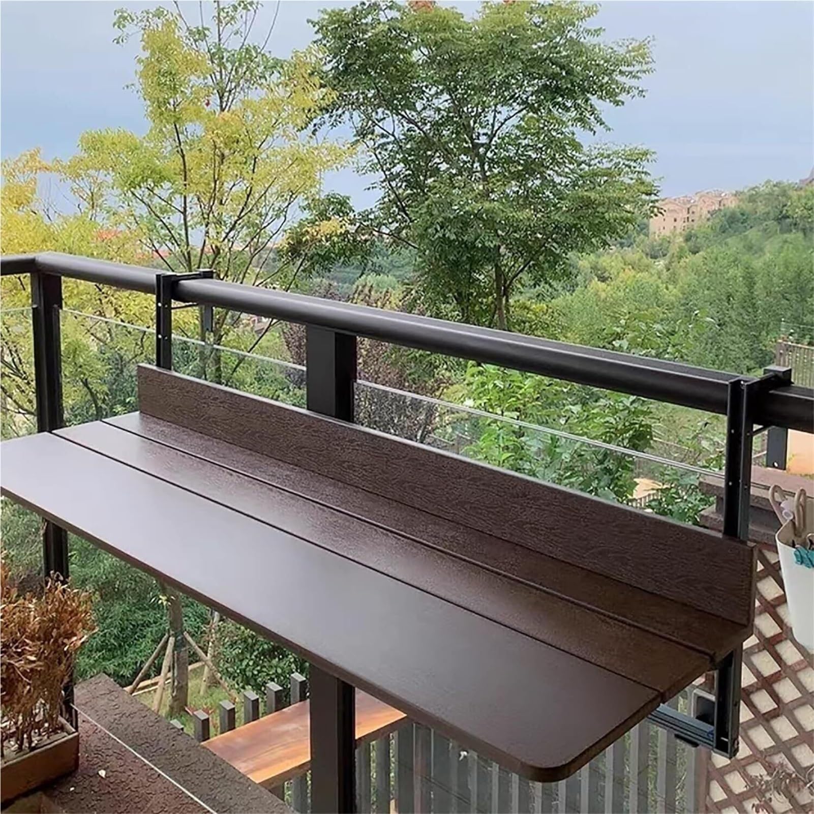 Tavolo con Ribalta a Parete Tavolo da Ringhiera for Balcone, Tavolo sospeso for Ringhiera da Esterno, Salvaspazio, for Patio, Giardino, Portico Tavolo sospeso for Balcone Tavoli sospesi(80x37cm)