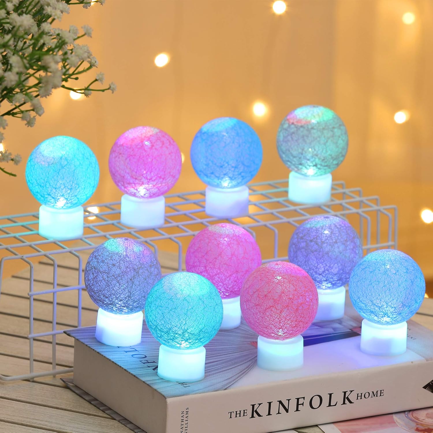 Christmas Globe Lights, 10 PCS LED Cotton Thread Wathet