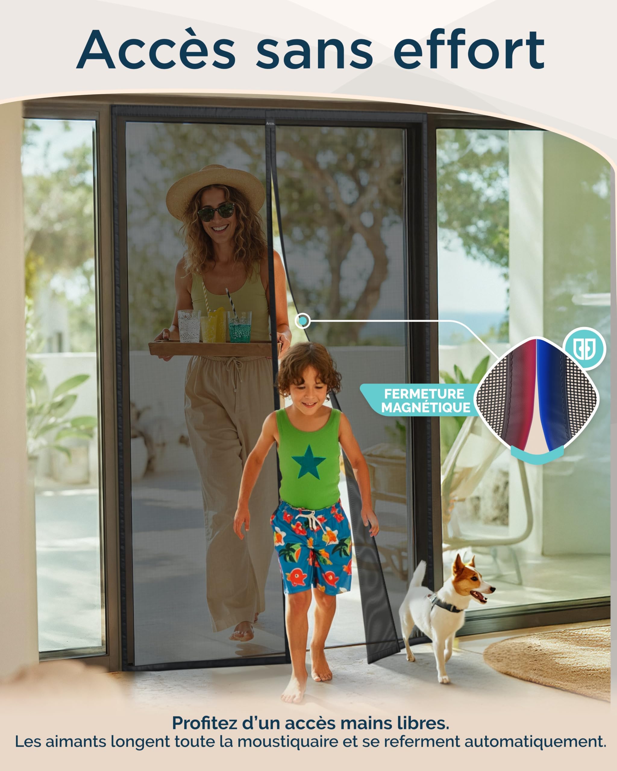 ARCOL Moustiquaire Magnétique pour Portes 155x220 cm Réglable en Largeur – Rideau Moustiquaire Porte Fenêtre avec Bandes Velcro, Moustiquaire Magnétique Porte Fenêtre Raccourcissable (Blanc)