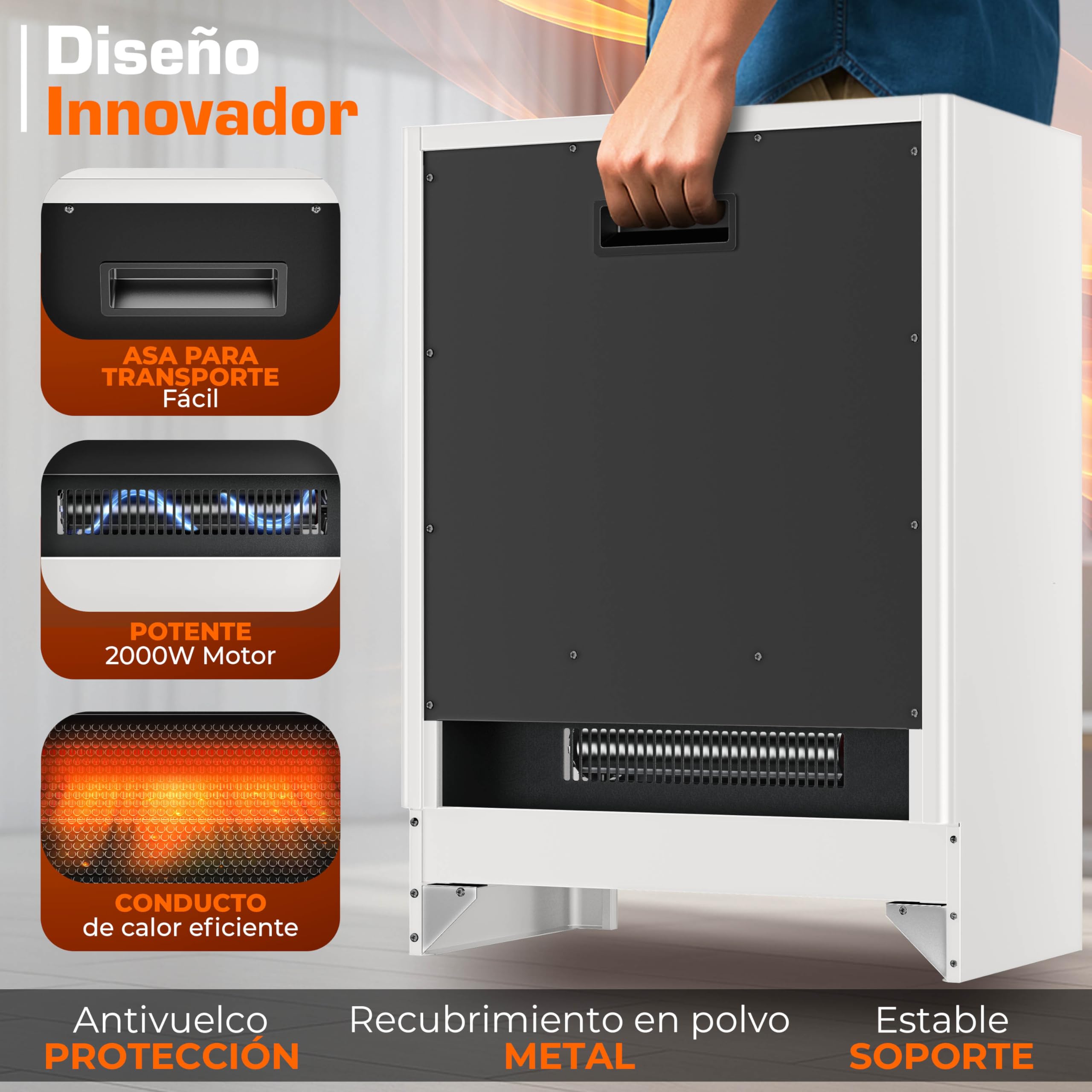 TRESKO Chimenea eléctrica 2000 W Smart Home WiFi Mando Estufa eléctrica Efecto Llama LED Pantalla LCD Termostato Calefacción ventilado