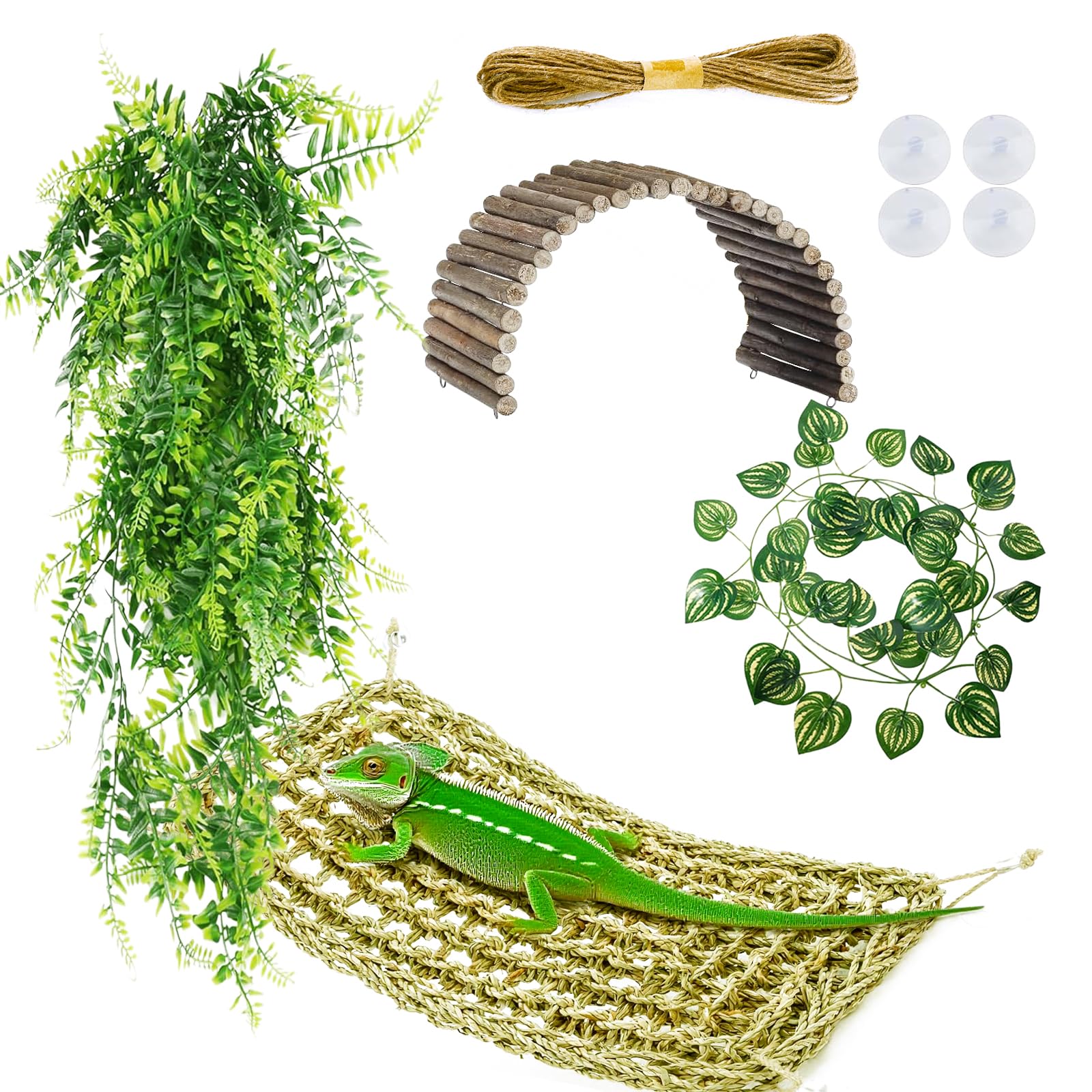 Bearded Dragon Tank Accessories, Hammock Reptile Hide decor,Terrarium Hanging Plant Vines Artificial Leaves Reptile Hide