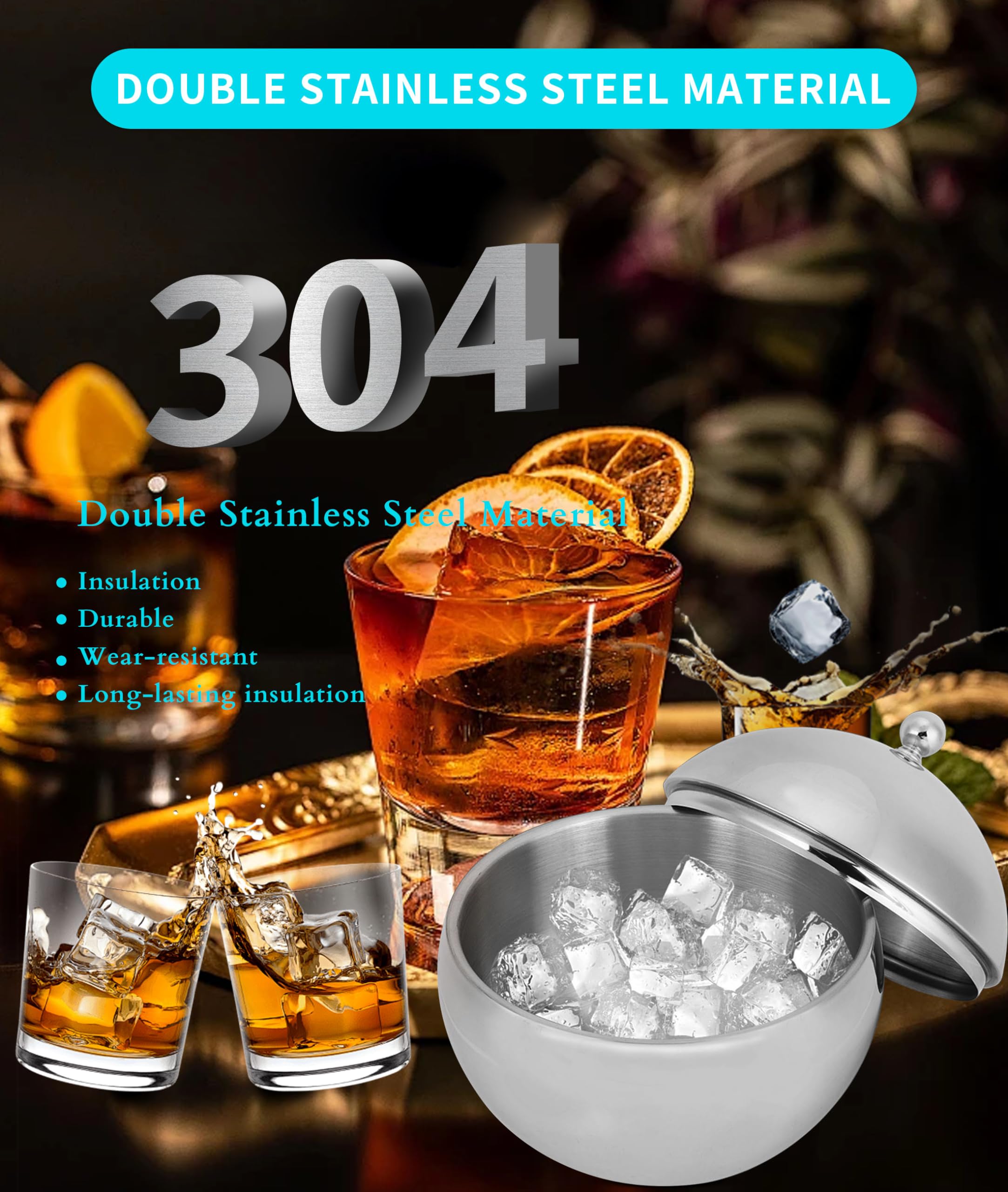 Secchiello per il ghiaccio con manico in acciaio inox, doppio isolamento, per bar, birra, cocktail, ristorante, buffet, champagne, bacinella per bevande e champagne