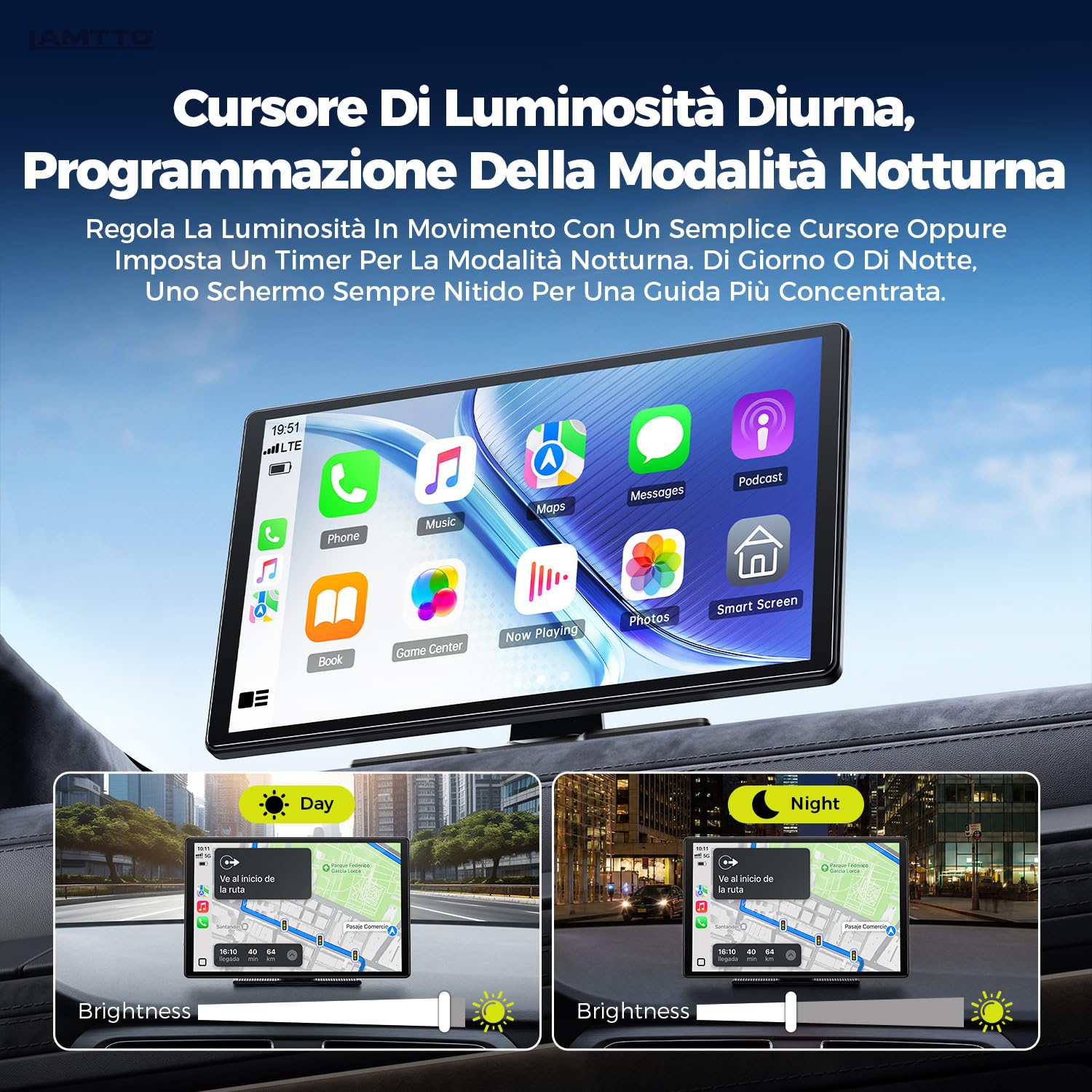 LAMTTO Schermo Portatile Wireless da 11 Pollici 2026 Upgrade CarPlay per Apple CarPlay & Android Auto,Car Play per Auto con Navigazione GPS, Bluetooth, AirPlay, AUX, Connettività per Tutti i Veicoli