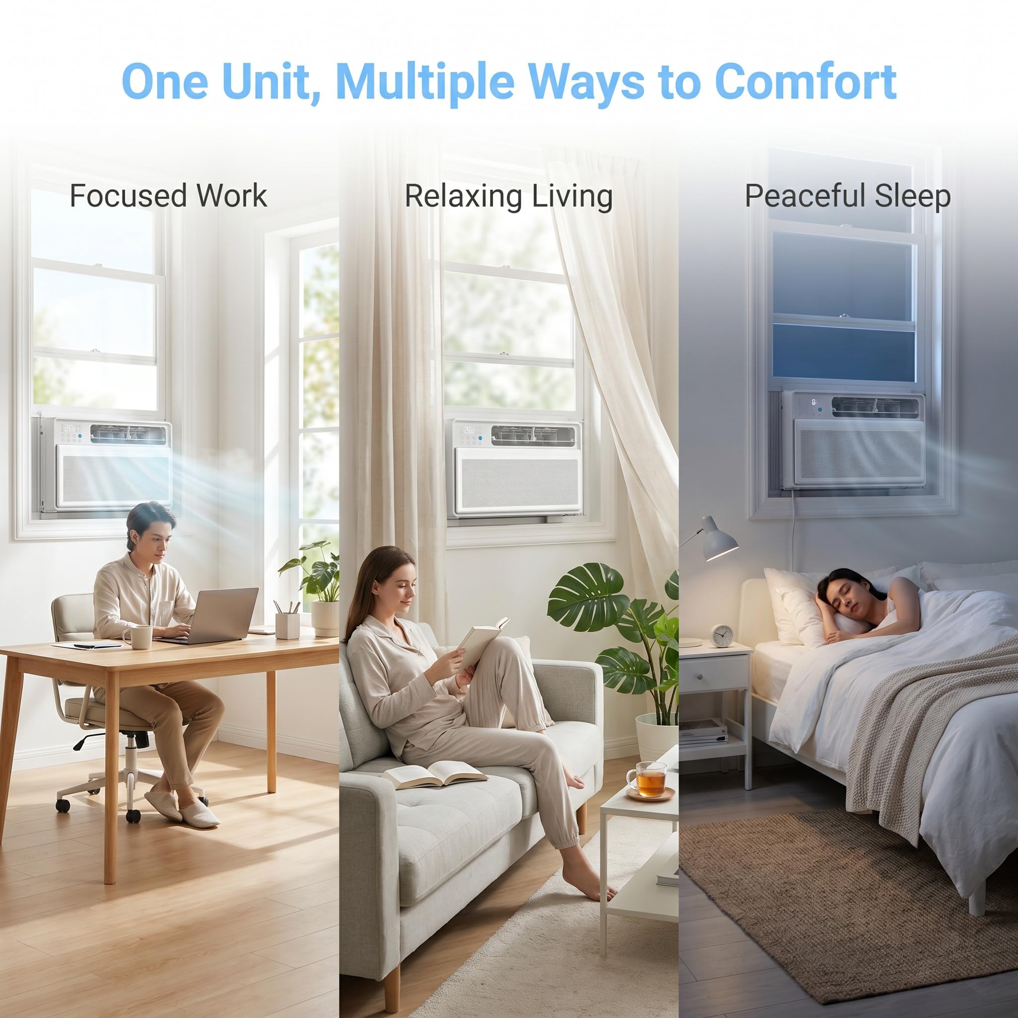 Aire Acondicionado De Ventana Inverter De Bajo Consumo, Unidad De 9000 Btu con Control Remoto Y Termostato, Enfría 20 M², Temporizador De 24 Horas para Dormitorio Y Sala De 9000BTU/2680W