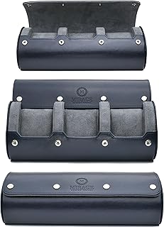 ウォッチケース トラベルオーガナイザー - ウォッチロールケース - 3つの時計ケースディスプレイストレージ - 時計アクセサリーギフト - ミッドナイトブルービーガンレザー