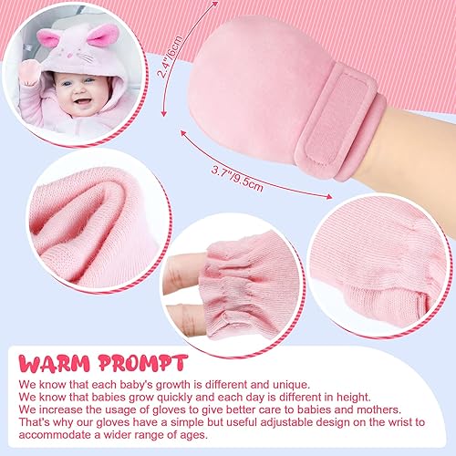 Miniatura 6 de Newcotte 12 pares de guantes ajustables para bebés, guantes transpirables de algodón para recién nacidos, guantes cálidos para bebés para niños y