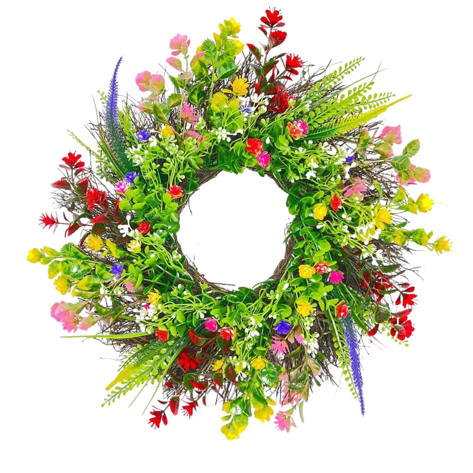 KIXZSAZ Refined Wedding Wreath Decorated Round Spring Summer Wreath Attractive Front Door Premium Flower Accent Rattan Spring Garland Home Decor Ornament