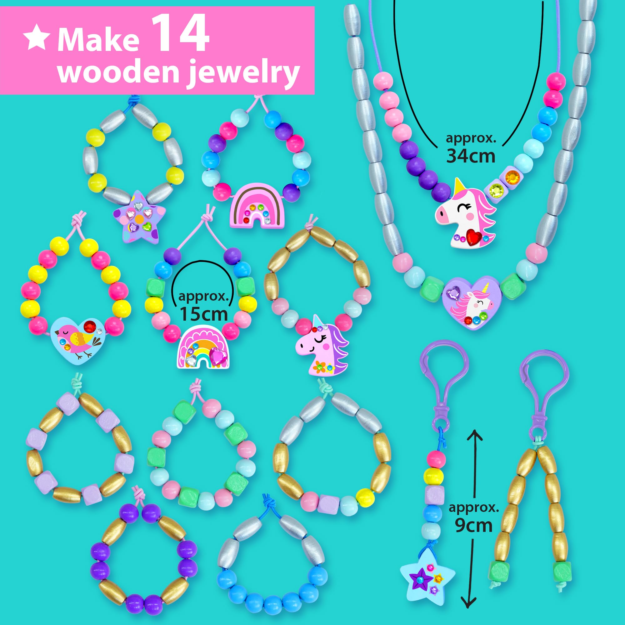 KRAFUN Einhorn-Armband-Bastelset für Kinder im Alter von 5–12 Jahren, 14 DIY-Kunst- und Bastelprojekte mit Freundschaftsarmbändern, Charms, Perlen, Edelstein-Aufklebern, Anleitung, pädagogisches