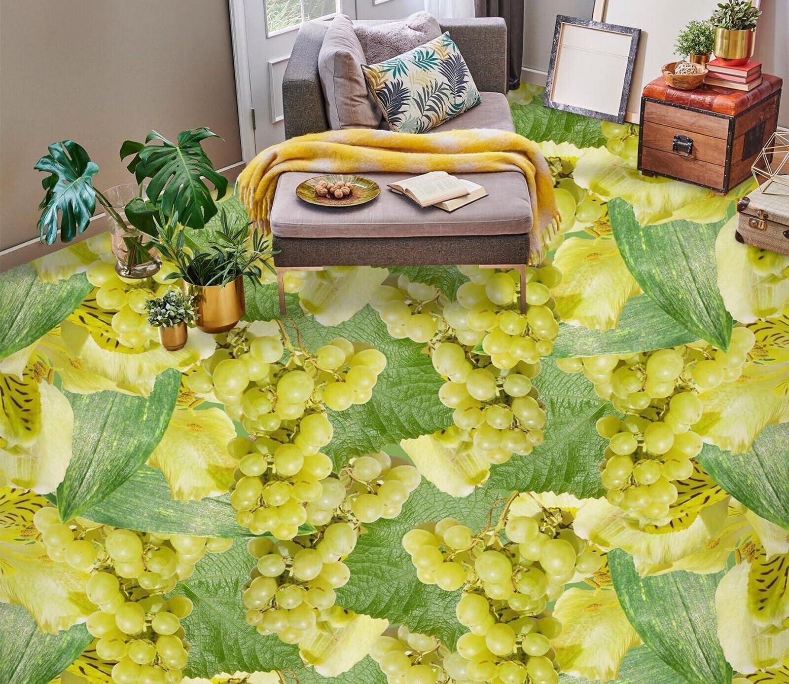 Cartel De Decoración De Piso Murales de papel pintado para suelo de uvas de frutas 3D, 250 * 175 cm 3D Murales Pegatinas Cuarto de baño Vinilo autoadhesivo Papel tapiz
