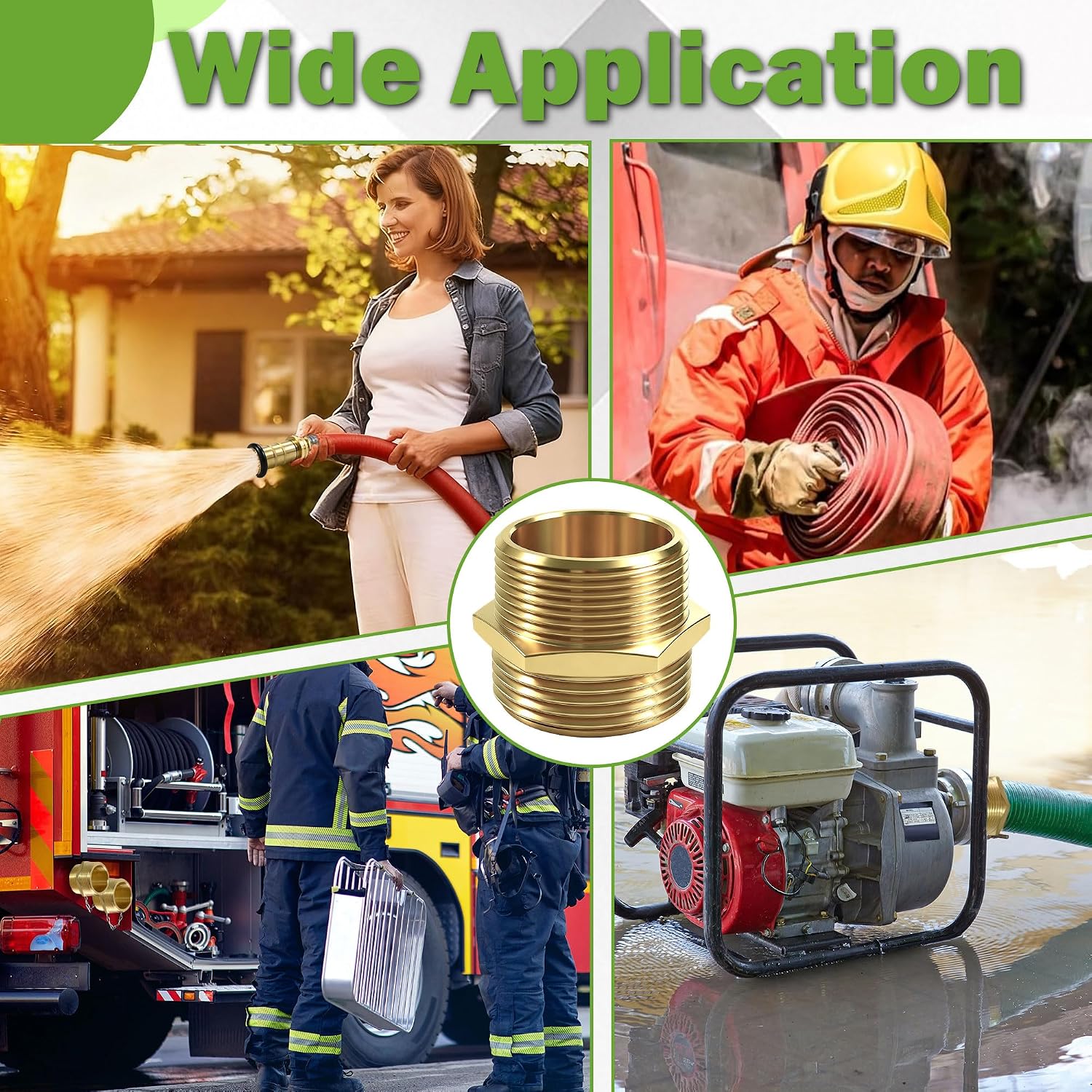 1-1/2" NPT x 1-1/2" NST (NH) Male Brass Fire Hydrant Adapter | Hexagonal Nipple Fitting Fire Equipment Hex Nipple Doule Male Fire Hose Adapter
