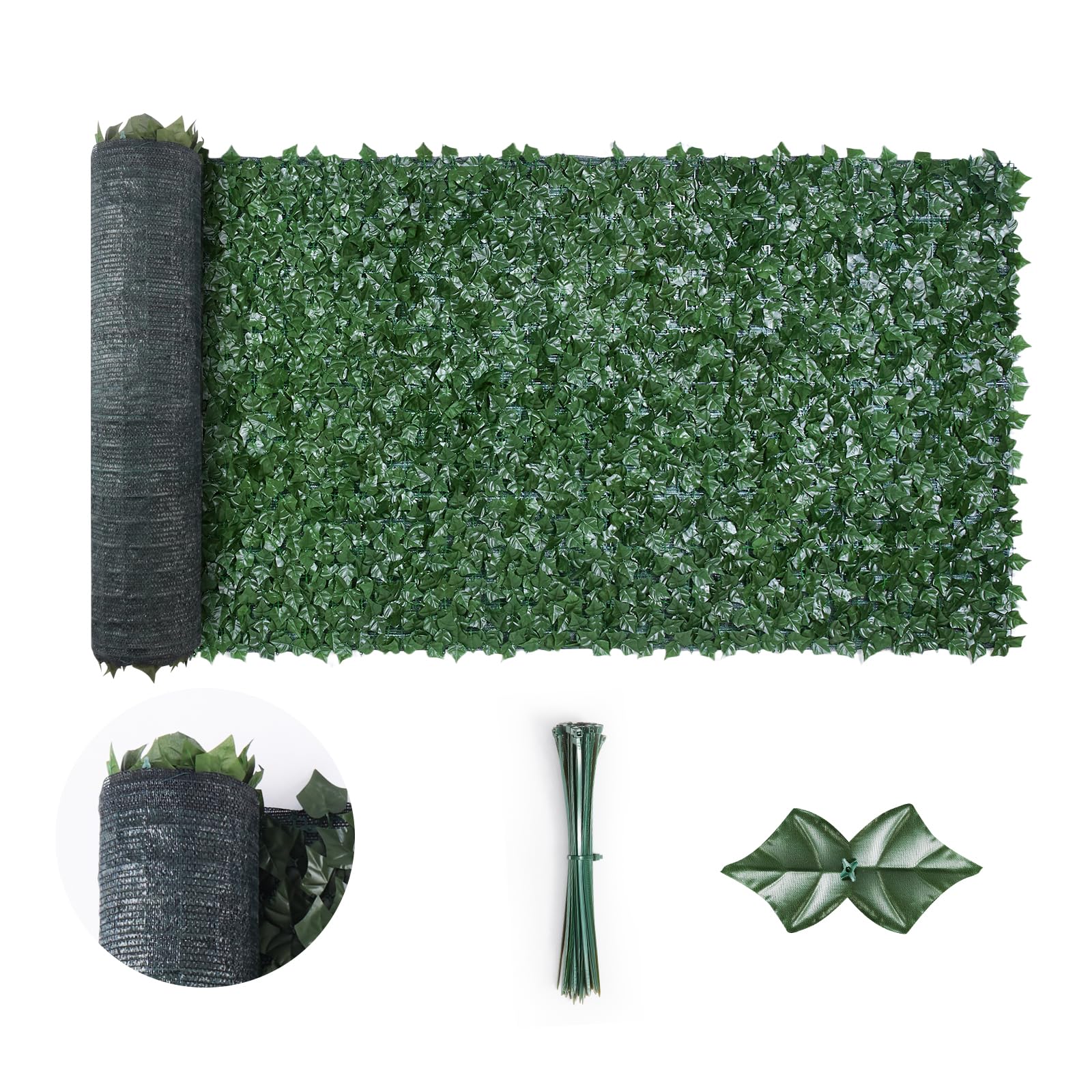 VEVOR Valla de Privacidad de Hiedra, Pantalla de Pared Verde Artificial, Valla de Hiedra Verde con Respaldo de Tela de Malla y Junta Reforzada, Setos Falsos Decoración de Hojas de Vid para Jardín