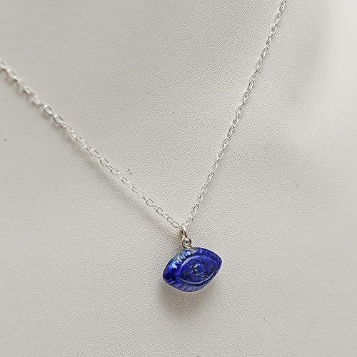 Miniatura 6 de Natural Lapis Lazuli Evil Eye Necklace, Handmade Jewelry With 16 + 2 Inch 925 Sterling Silver Adjustable Chain (lapis-lazuli)