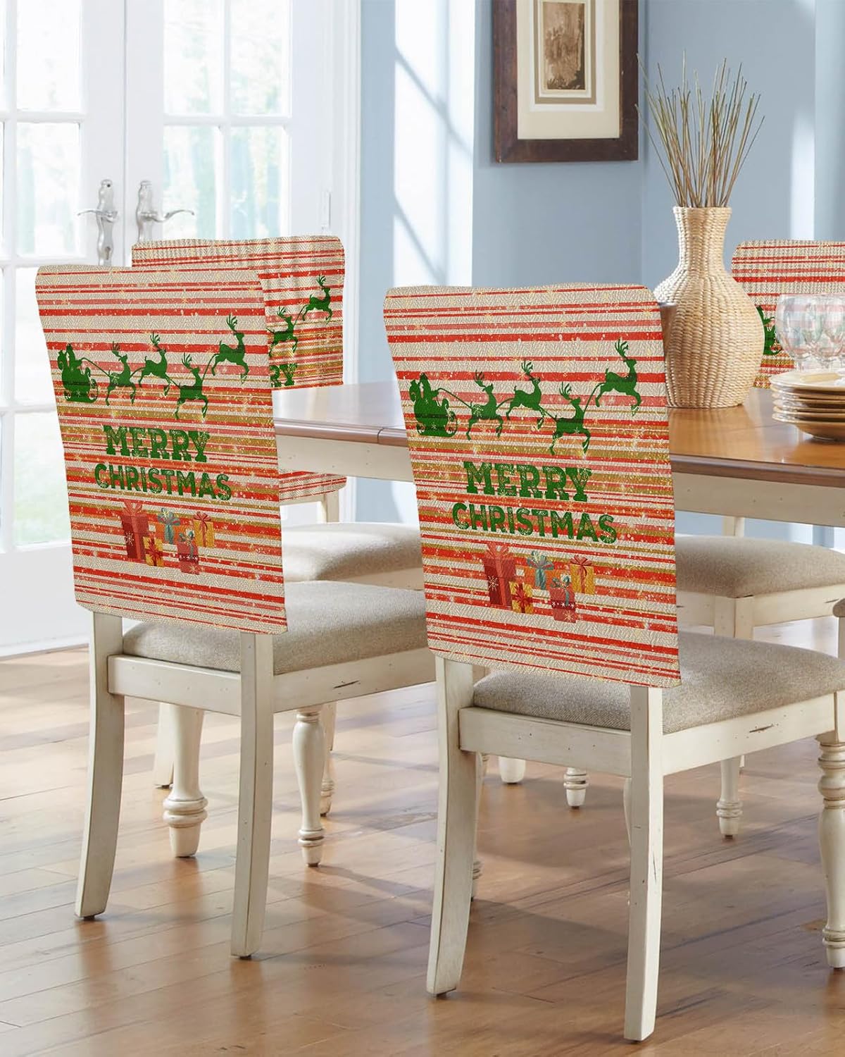 Merry Christmas Chair Back Covers for Dining Chairs 4 Pack
