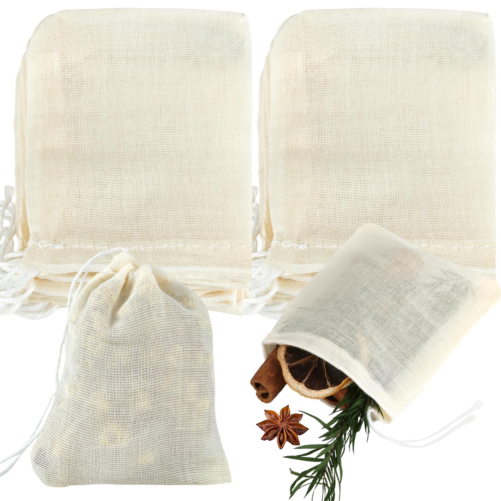 40 stuks kruidenzakjes Voor koken, 8 x 10 cm kruidenzakjes met koord, herbruikbare katoenen zakjes, theezakjes om zelf te vullen voor thee, koffie, filters, kruiden