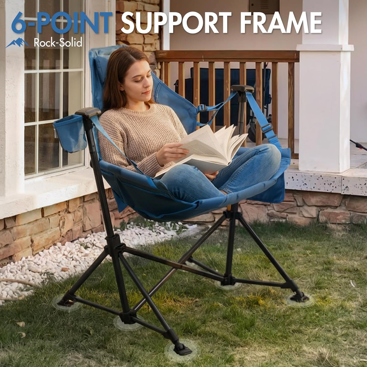 Portal Hammock Camping Chair Heavy Duty 400lbs - Swinging Chair Outdoor with Adjustable Recline & Headrest Pillow, Portable Hammock Swing Chair for Camping Beach Sports Events, Blue