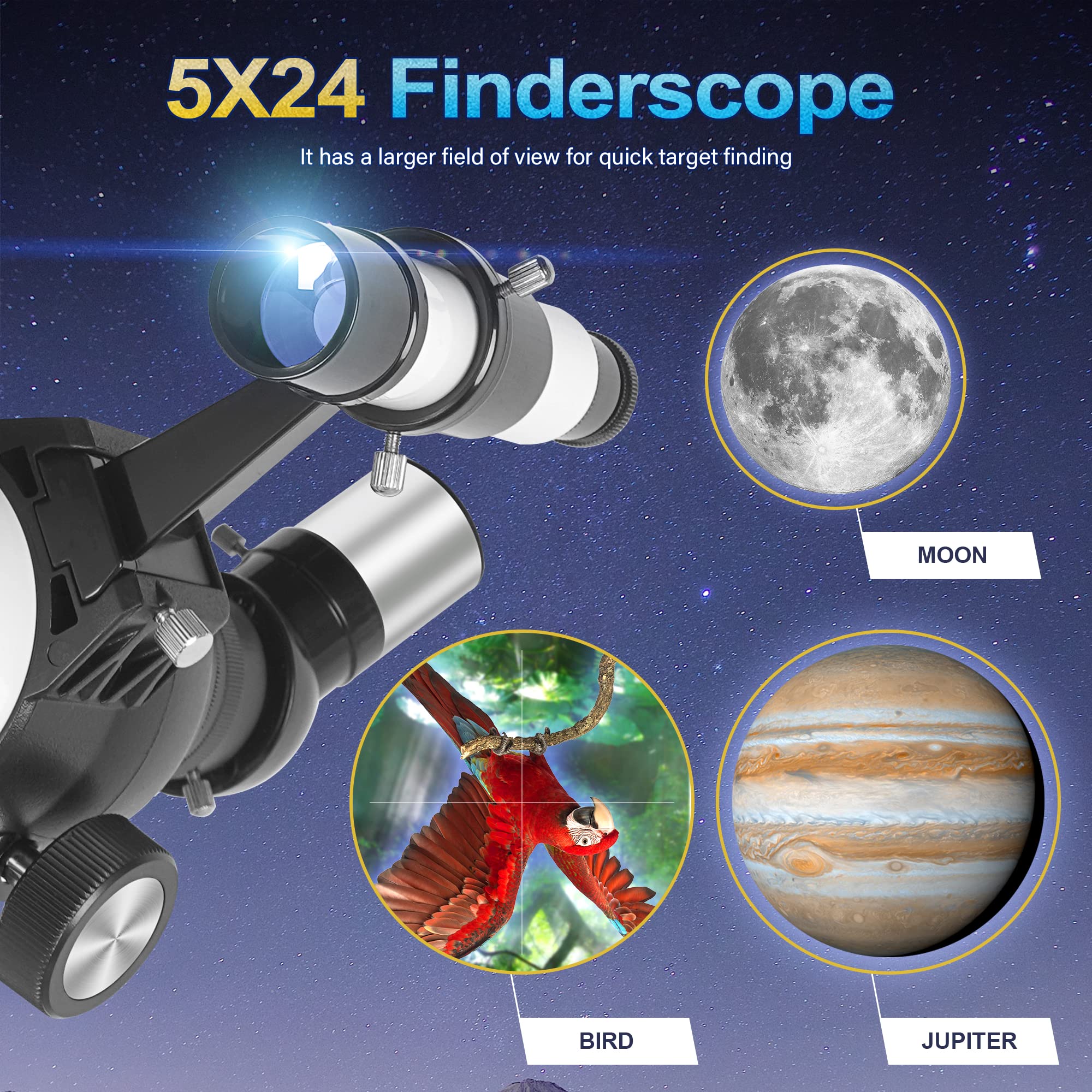 Télescope, Télescope astronomique 70 mm Ouverture 500 pour Adultes pour Enfants (25X-150X), avec Adaptateur Téléphonique, pour l'observation Planétaire et Lunaire