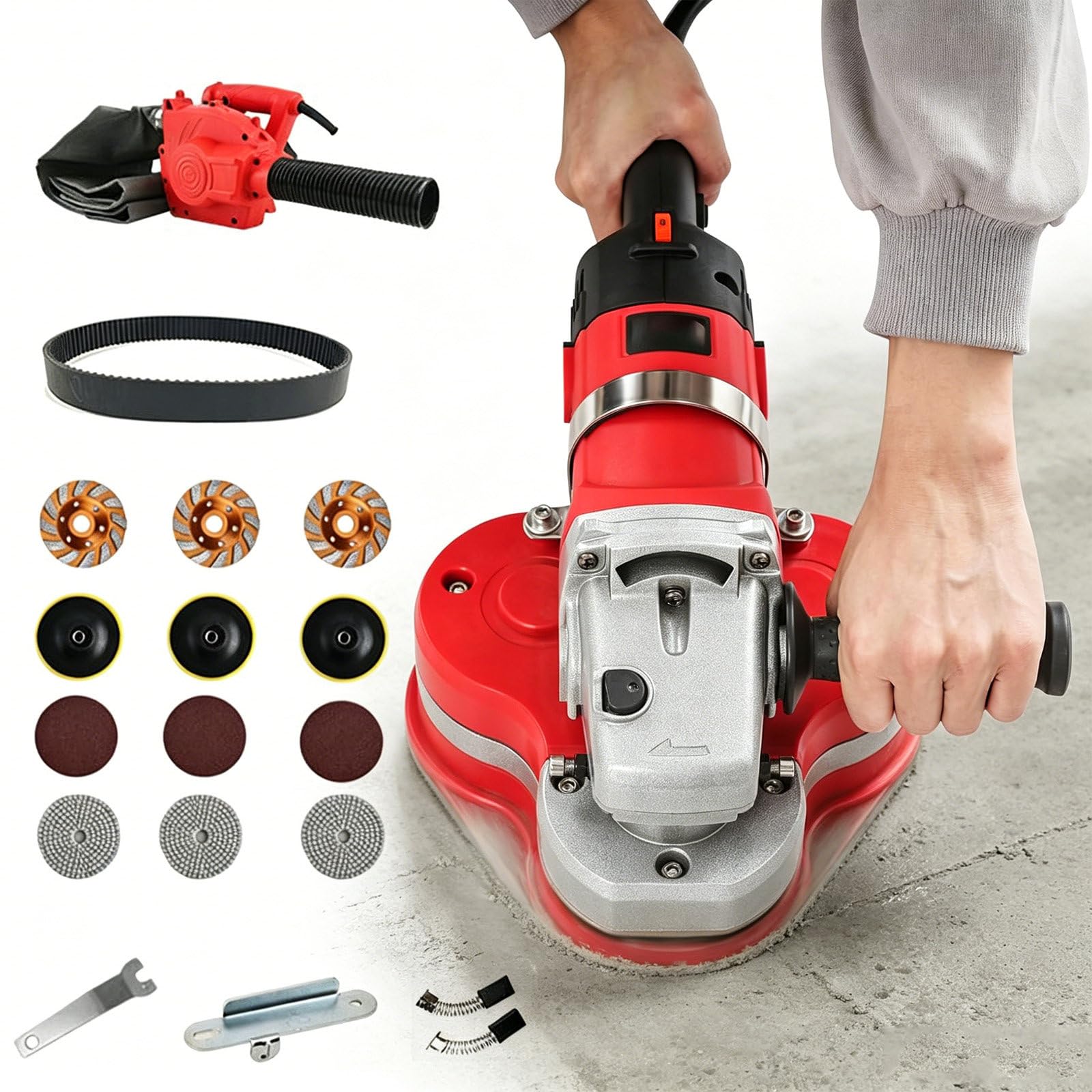Elektryczna Polerka Diamentowa – Zestaw Szlifierki do Betonu o Mocy 2800 w z 6 Tarczami Diamentowymi; do Cementu, Marmuru, Posadzek Epoksydowych oraz Polerowania Skał +Vacuum-cleaner