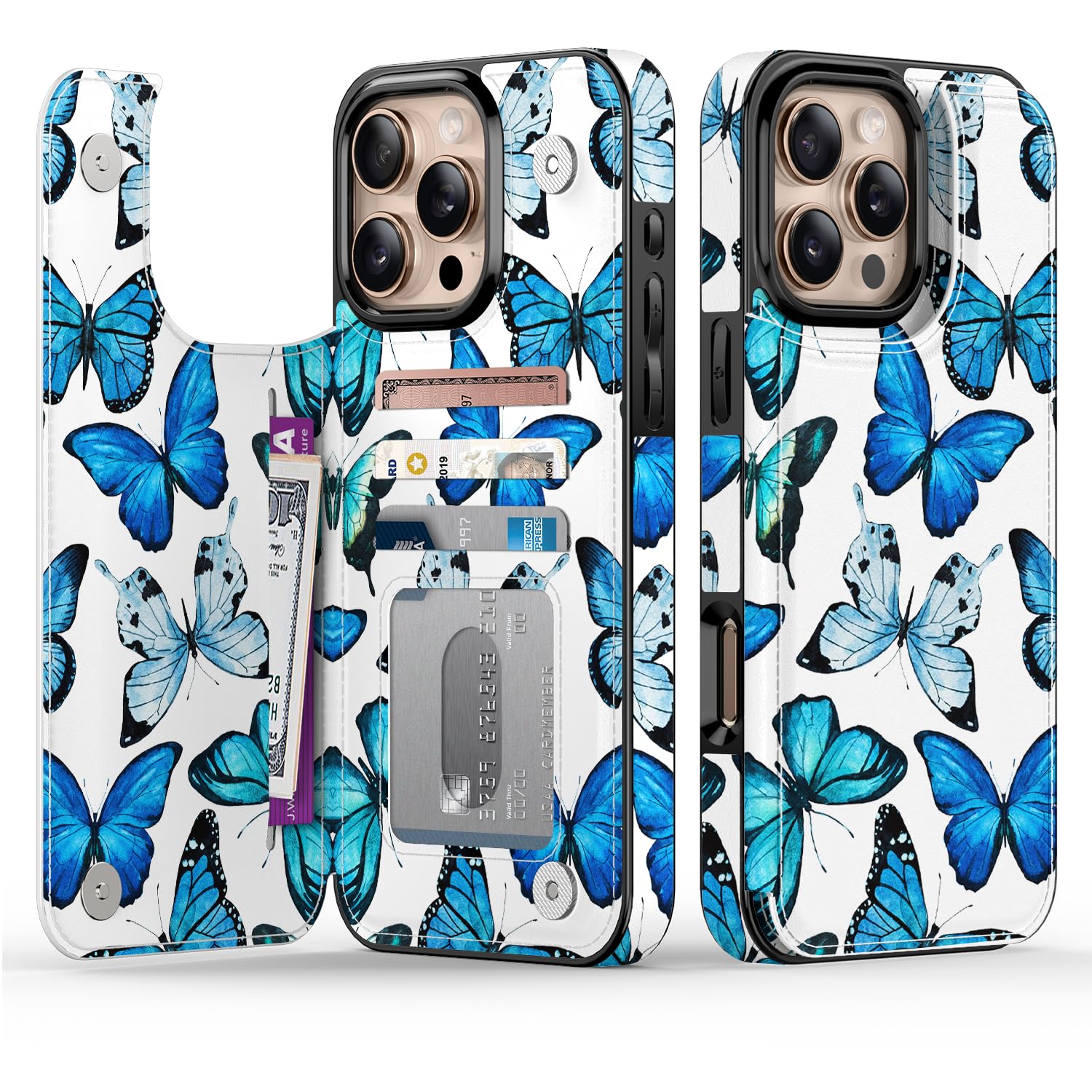 Protective Folio Case Goodon IPhone 15 Wallet Case - Floral Leather Folio With Card Slots & Kickstand Floral Design Phone Cover - View #4