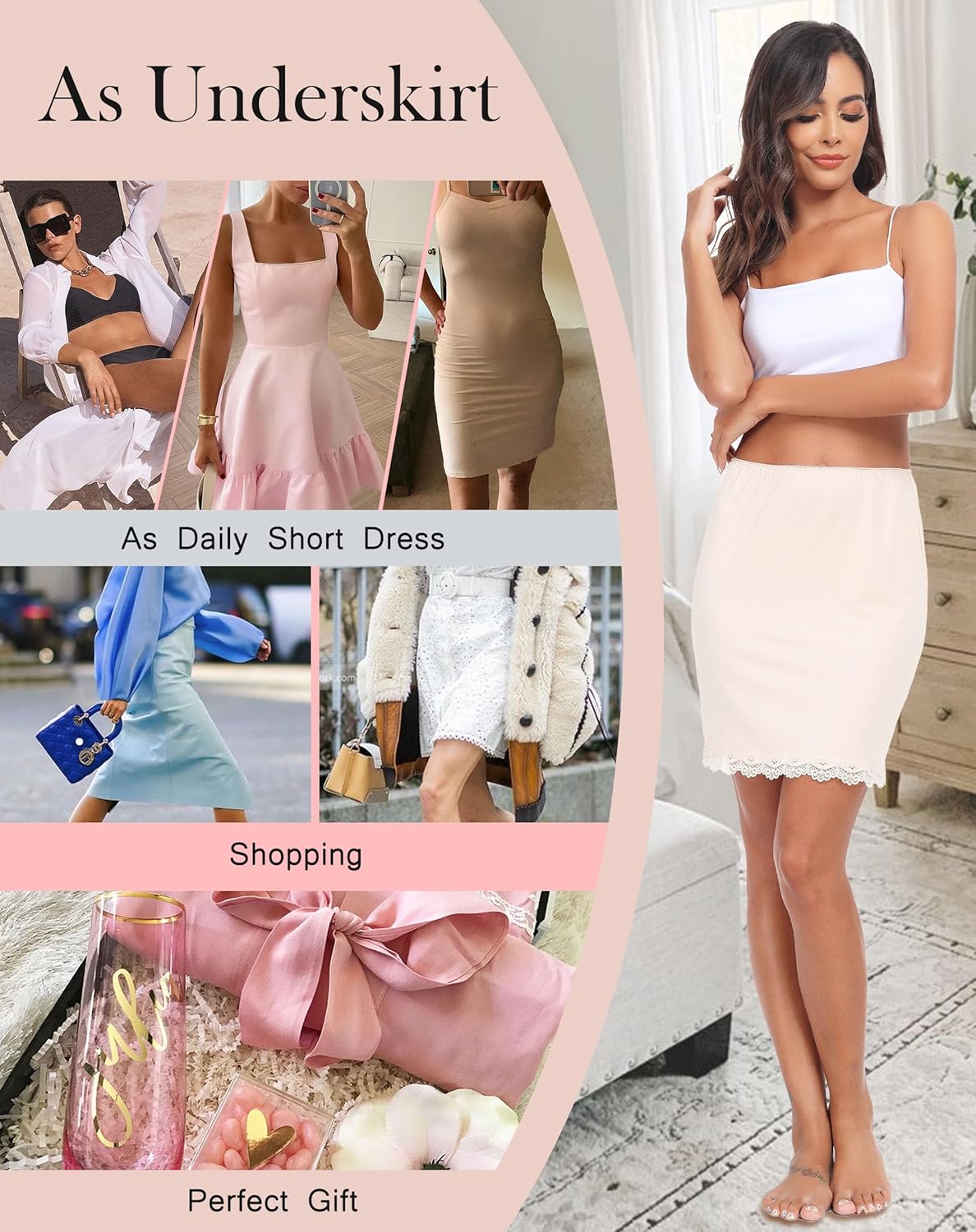 Vlazom Women's Satin Half Slip for Under Dresses Above Knee Underskirt with Lace Trim Size S-XXL - Image 5