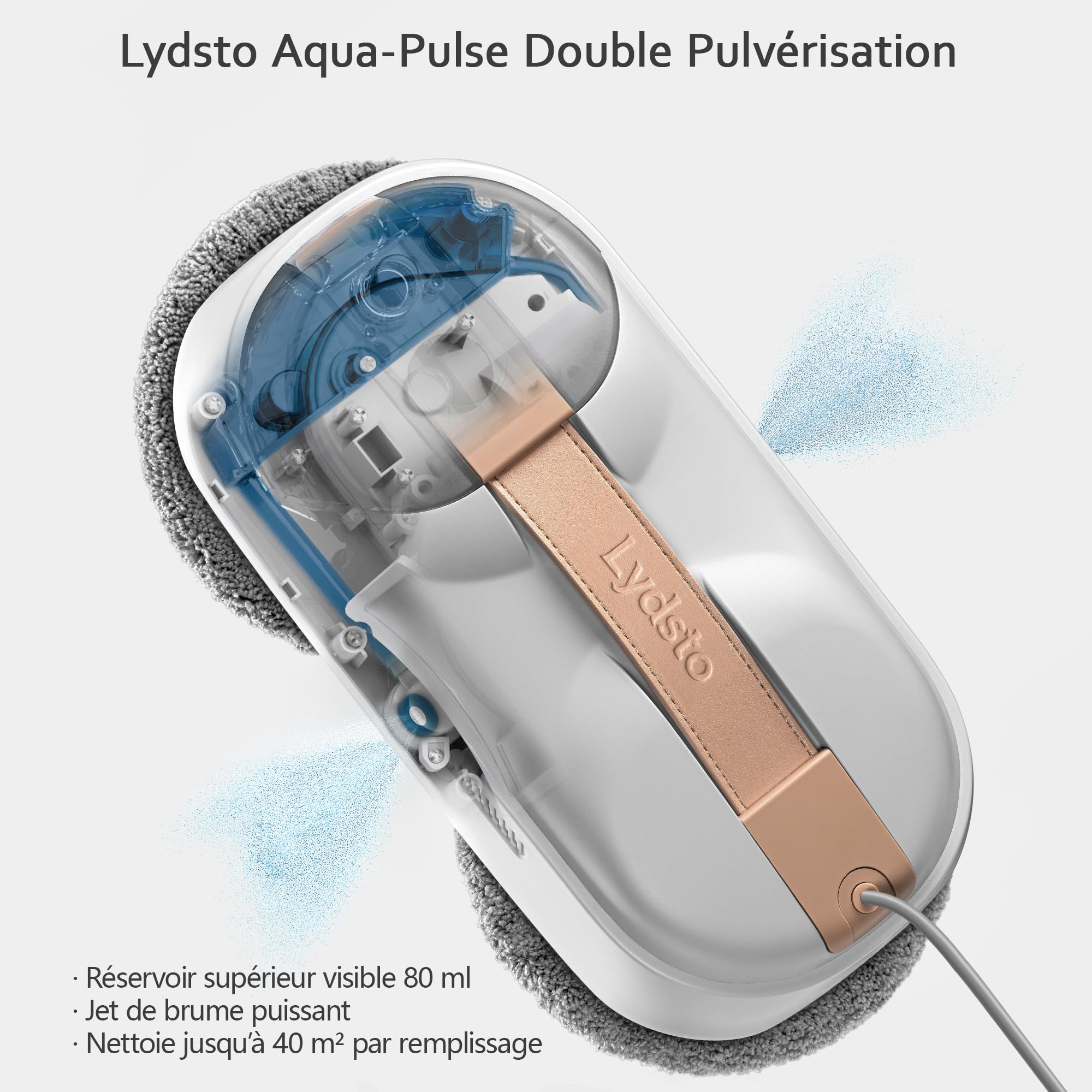 Lydsto WL09 Robot Nettoyeur de Vitres, Robot Laveur Vitre avec Double Pulvérisation Ultrasonore, 6000Pa, Télécommande, Triple Sécurité, Kit Complet avec Boîte de Rangement et 8 Chiffons