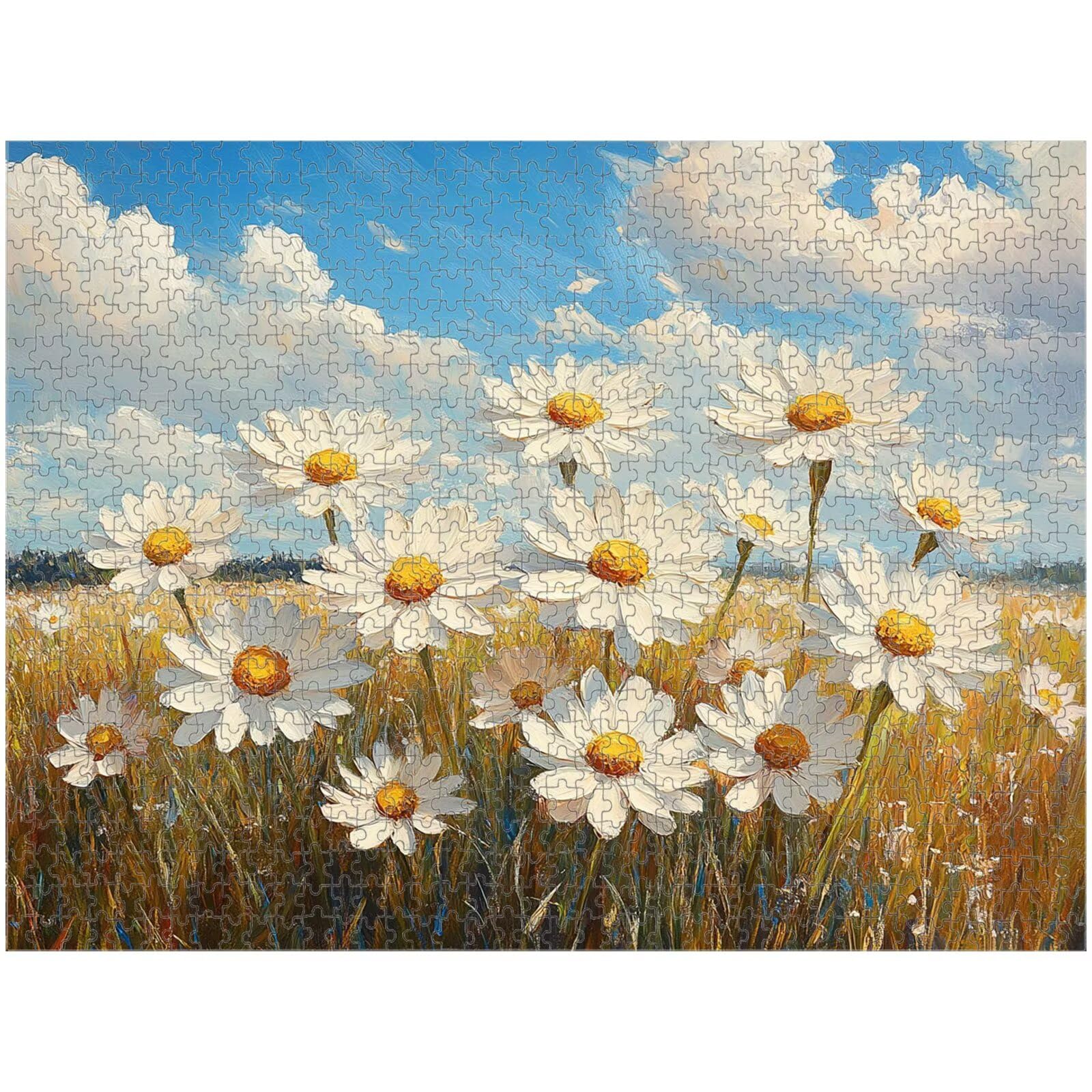 1000 elementów Puzzle dla dorosłych Stokrotka & Krajobraz Drewniane puzzle 1T#292 | Drewniane puzzle, precyzyjne cięcie, jasne atramenty, relaksujący wypoczynek, wystrój domu, prezent, 50x75cm