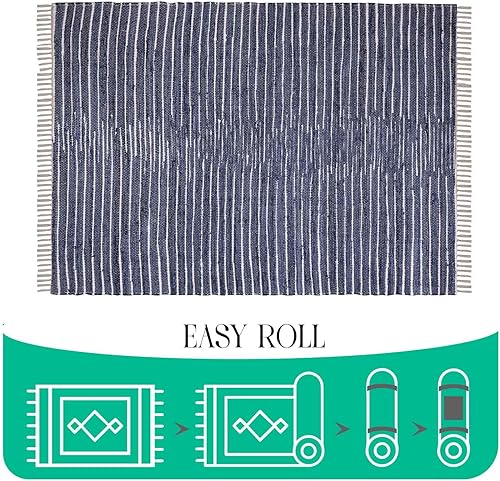 Miniatura 7 de URVI Alfombra de trapo, tejida a mano, lavable, alfombra de entrada, alfombra para entrada frontal interior, cocina, dormitorio, comedor y baño