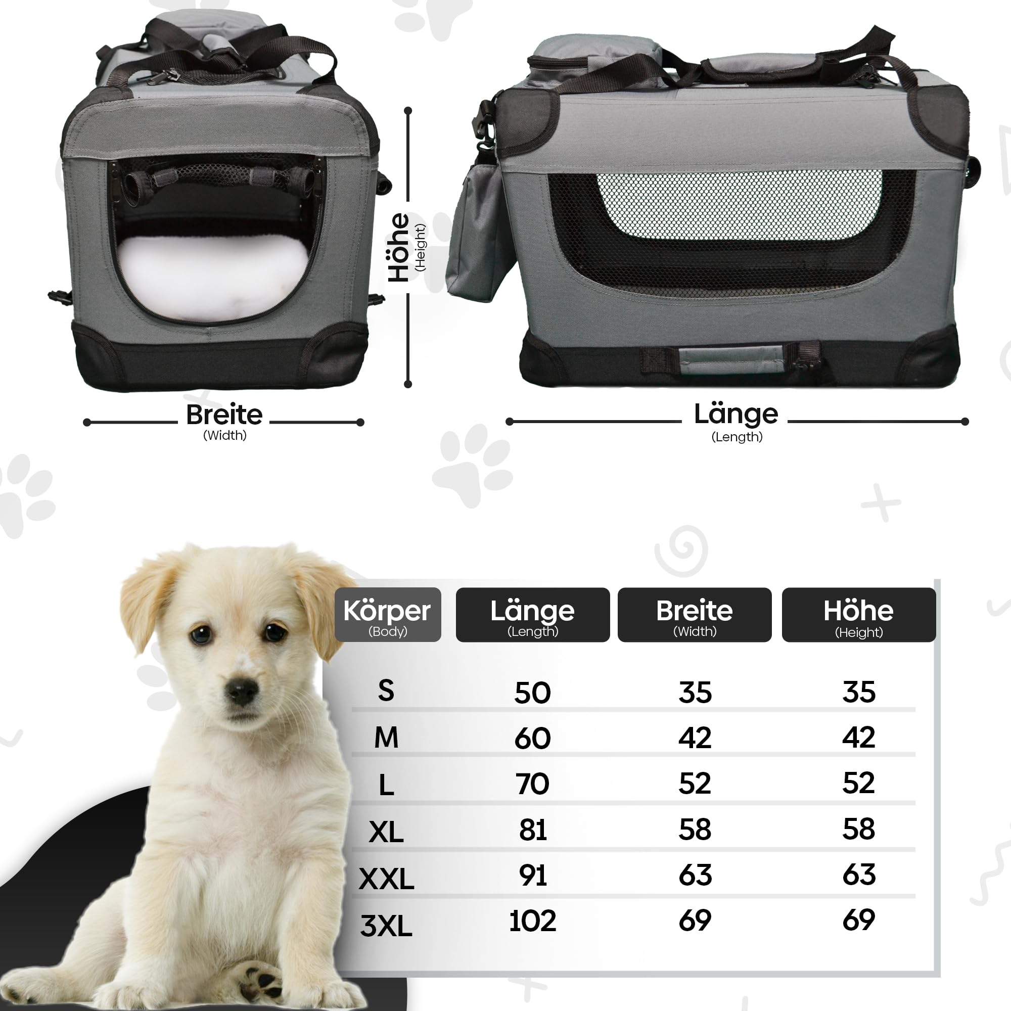 DEFACTO Hundebox faltbar für Auto & Reisen | Hundetransportbox & Hundetasche für Hunde, Katzen & Haustiere | Robuste Faltbare Transporttasche, atmungsaktiv, tragbar (3XL, Grau)