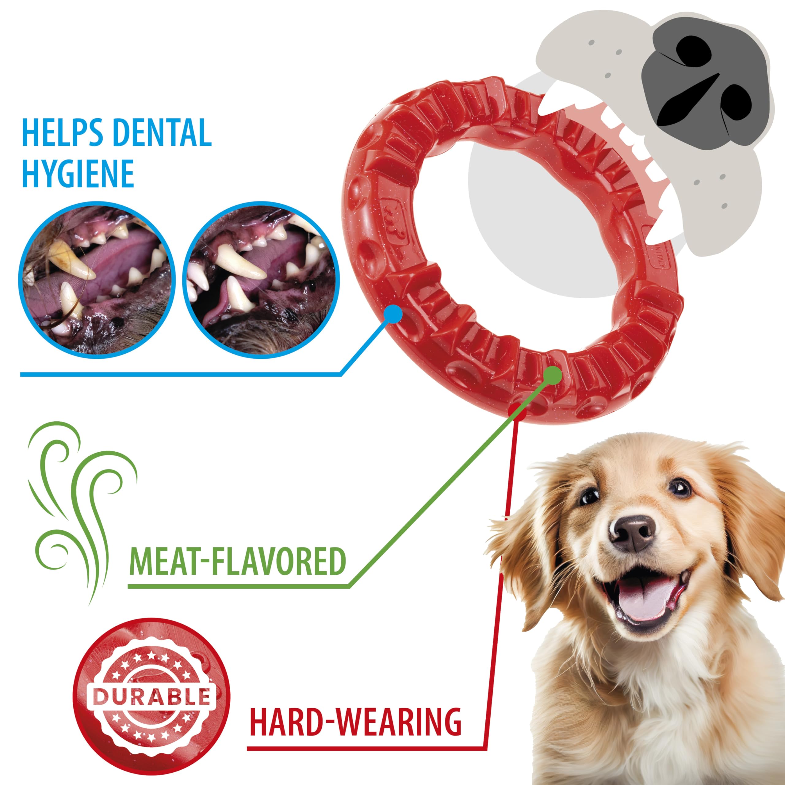 Ferplast Dog Toy, Dog Treat Dispenser Ring, Chew Toy, Made of Durable Material, Meat Flavoured - Image 3