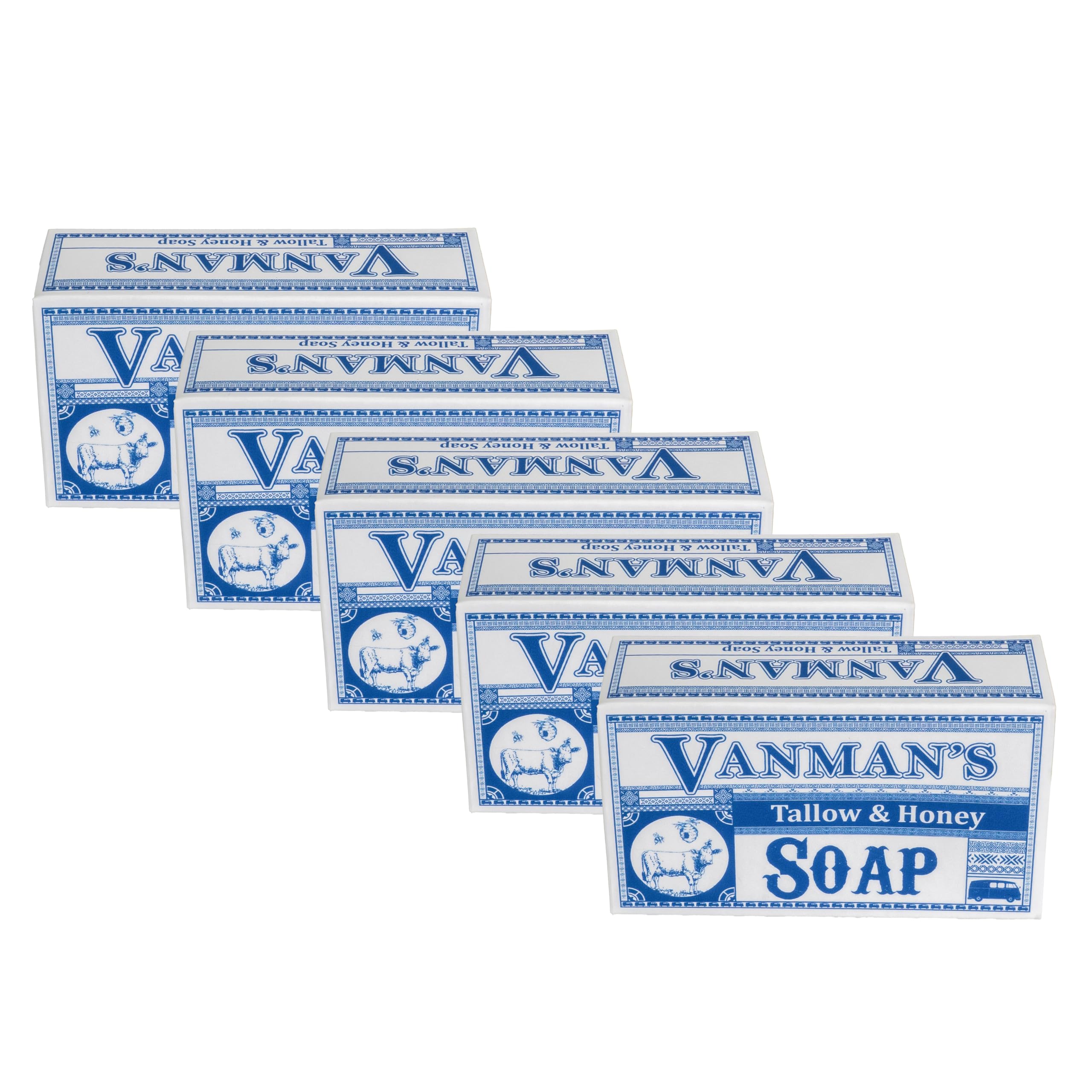 VanMan Beef Tallow and Honey Bar Soap – Pure Grass-Fed Beef Tallow for Skin with Organic Madagascar Vanilla Beans, Raw Honey & Distilled Water,