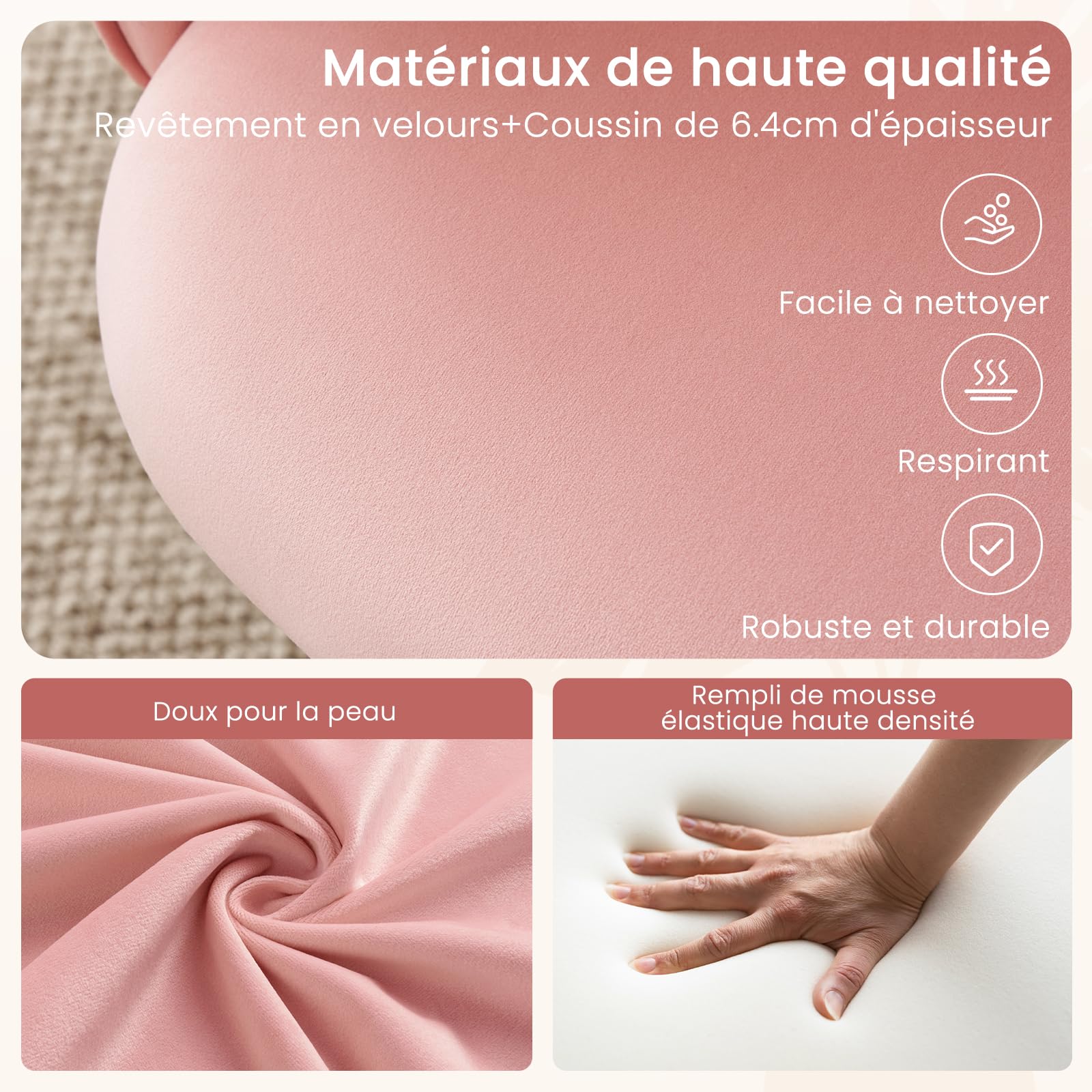 Chaise de Coiffeuse, Tabouret de Maquillage, Chaise de Salle à Manger Pivotante, Tabouret de Bar Réglable en Hauteur, Fauteuil de Salon Relax Tabourets de Cuisine avec Dossier et Socle, Rose