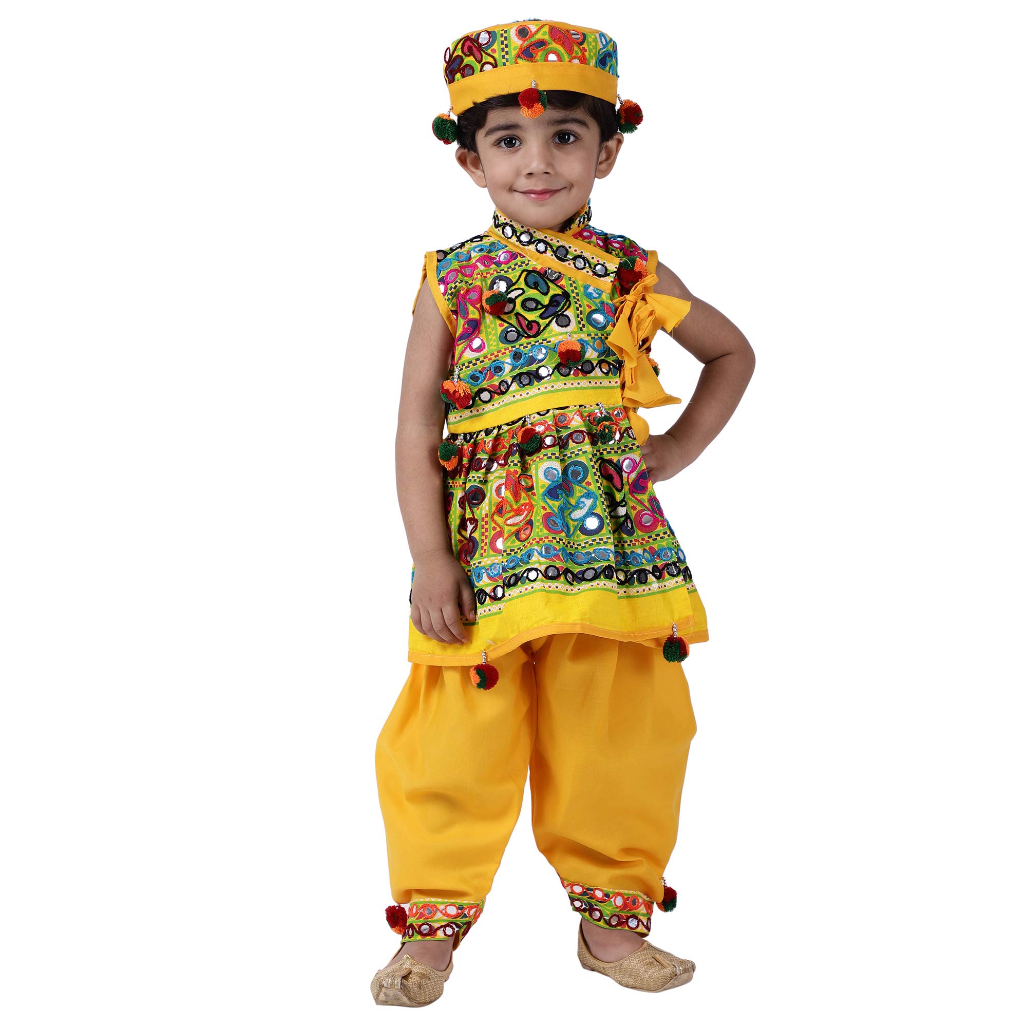 BownBeeSleeveless Mirror work kedia dhoti set - Black