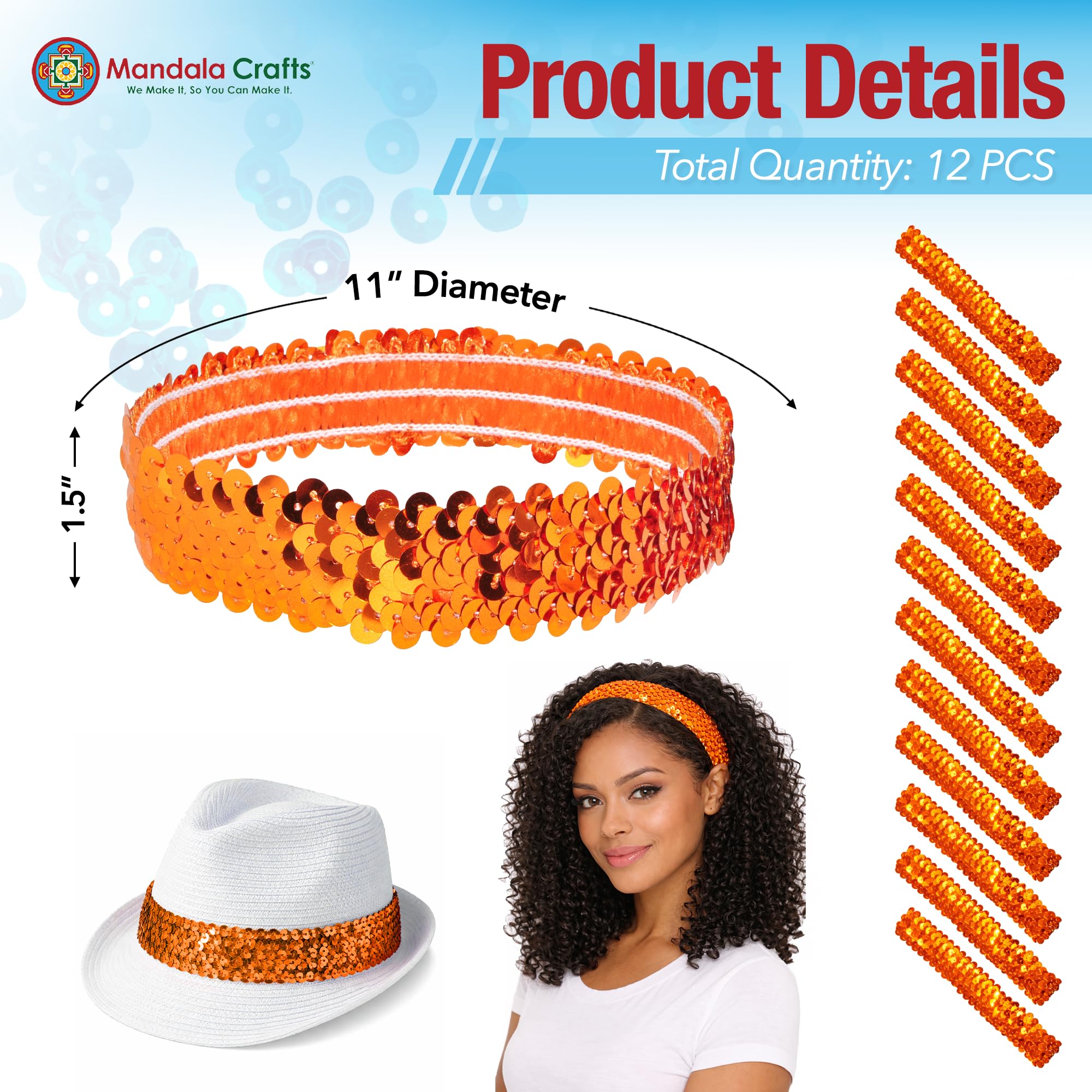 Orange Floral Rhinestone Beaded Women\'s Headband Orange Rhinestone Flower Headband, Vintage Headband  main image 4