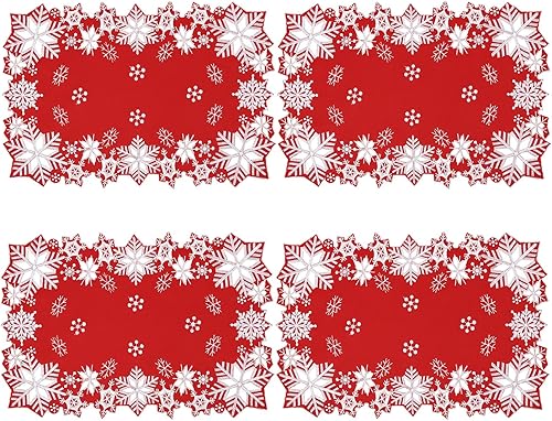 Miniatura 2 de Simhomsen Manteles individuales bordados para Navidad e invierno (rojo, 13 x 19 pulgadas, juego de 4)