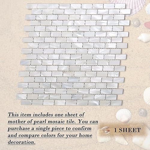 Miniatura 2 de Yew & Tulip Azulejo de metro de nácar para salpicaduras de cocina, baño, sala de estar, mosaico de concha de nácar para chimenea, ducha, piscina (1