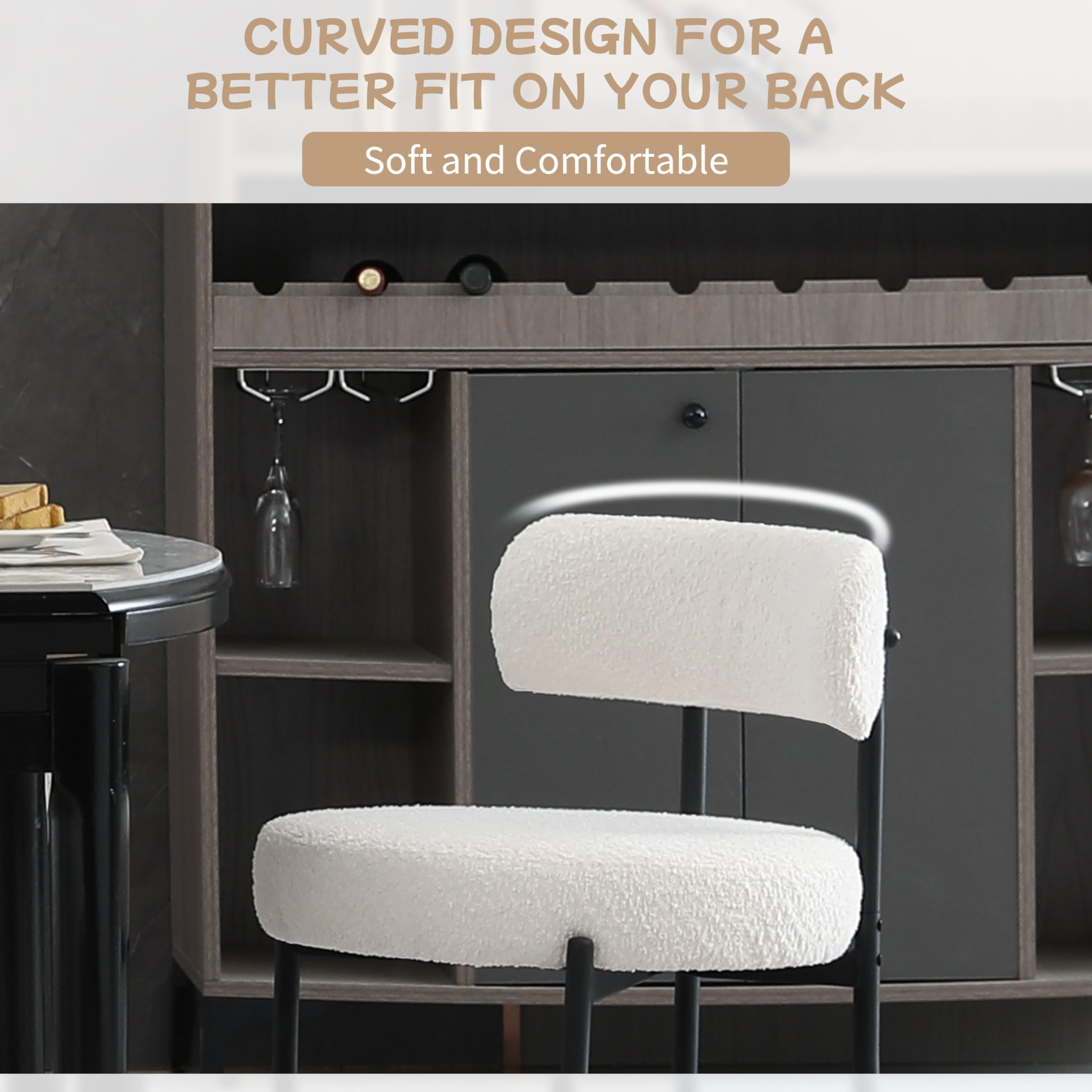Set di 4 sedie da sala da pranzo con schienale, struttura in metallo nero, imbottita, moderna, design retrò, per cucina, sala da pranzo, bianco