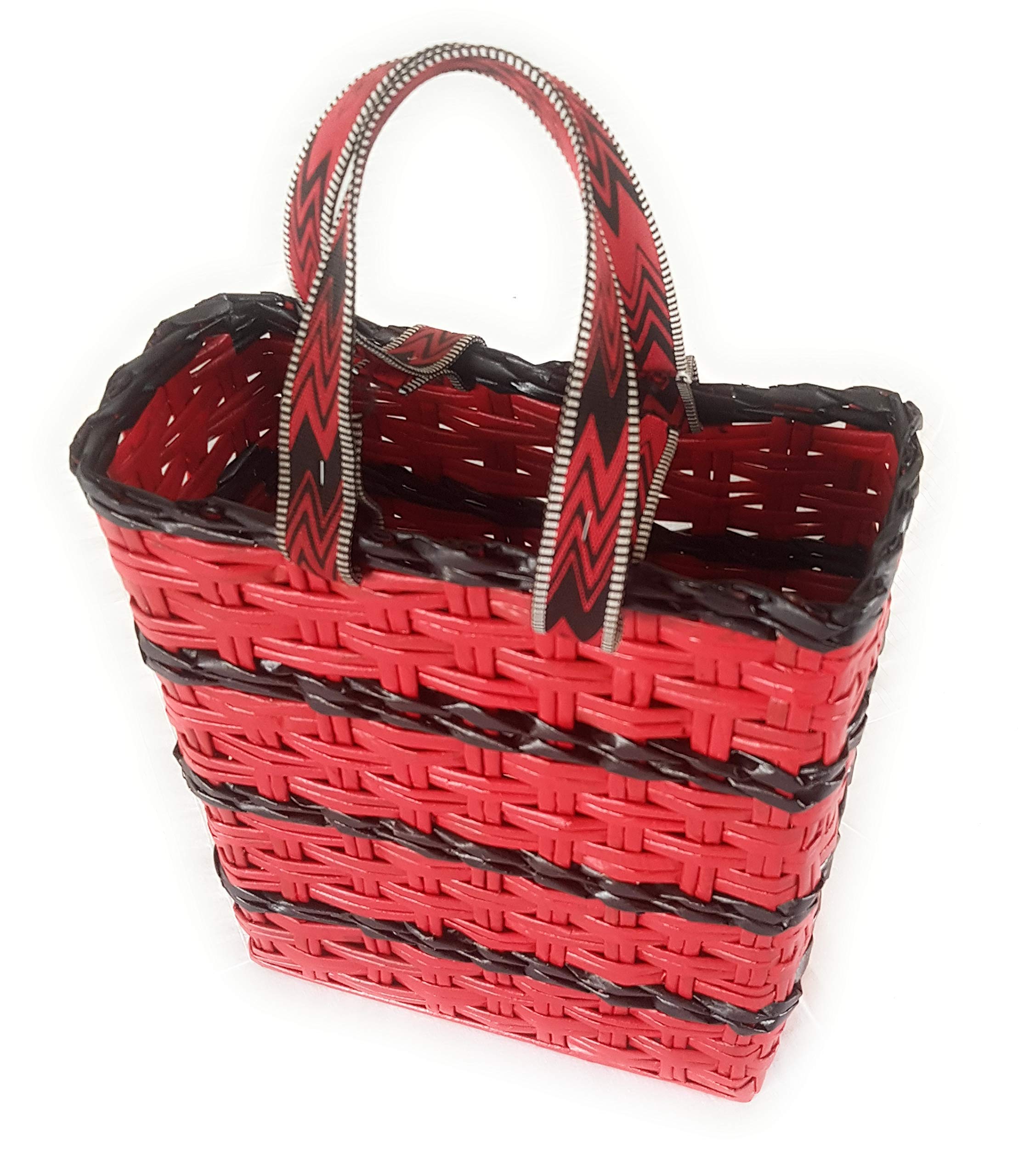 Sonas Creation Paperus, Unisex, Red & Black Carry Bag, Shopping Bag, Handbag for Carrying Lunchbox, Tiffin, Water Bottle, Eco-Friendly, Handmade, of Paper Ropes, Size in Inch H 11, L 10, B 5