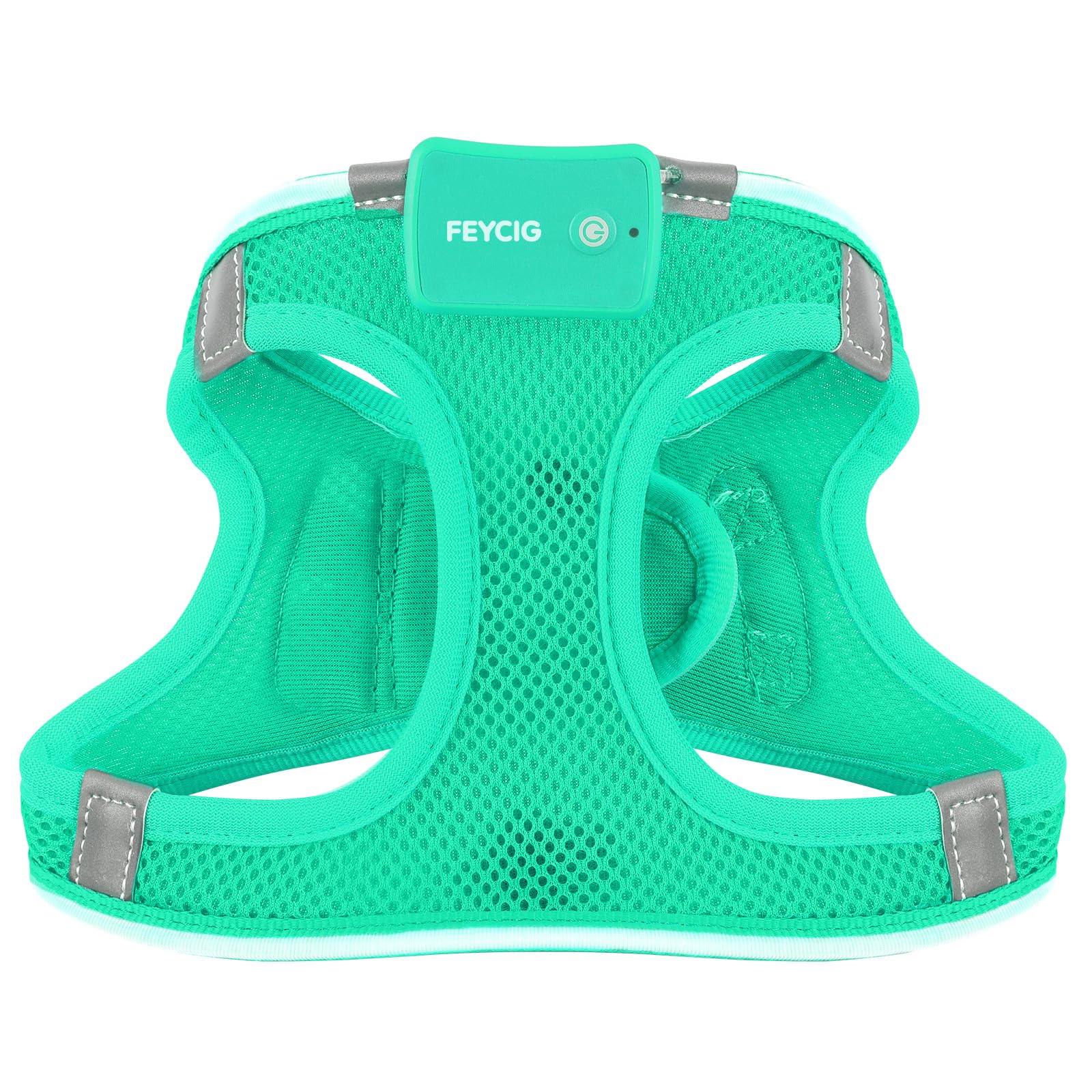 Imbracatura per cani illuminata, imbracatura per cani ricaricabile a LED per cani di piccola taglia e media | Gilet di sicurezza riflettente illuminato per passeggiate notturne e campeggio, leggero e regolabile, verde chiaro, L