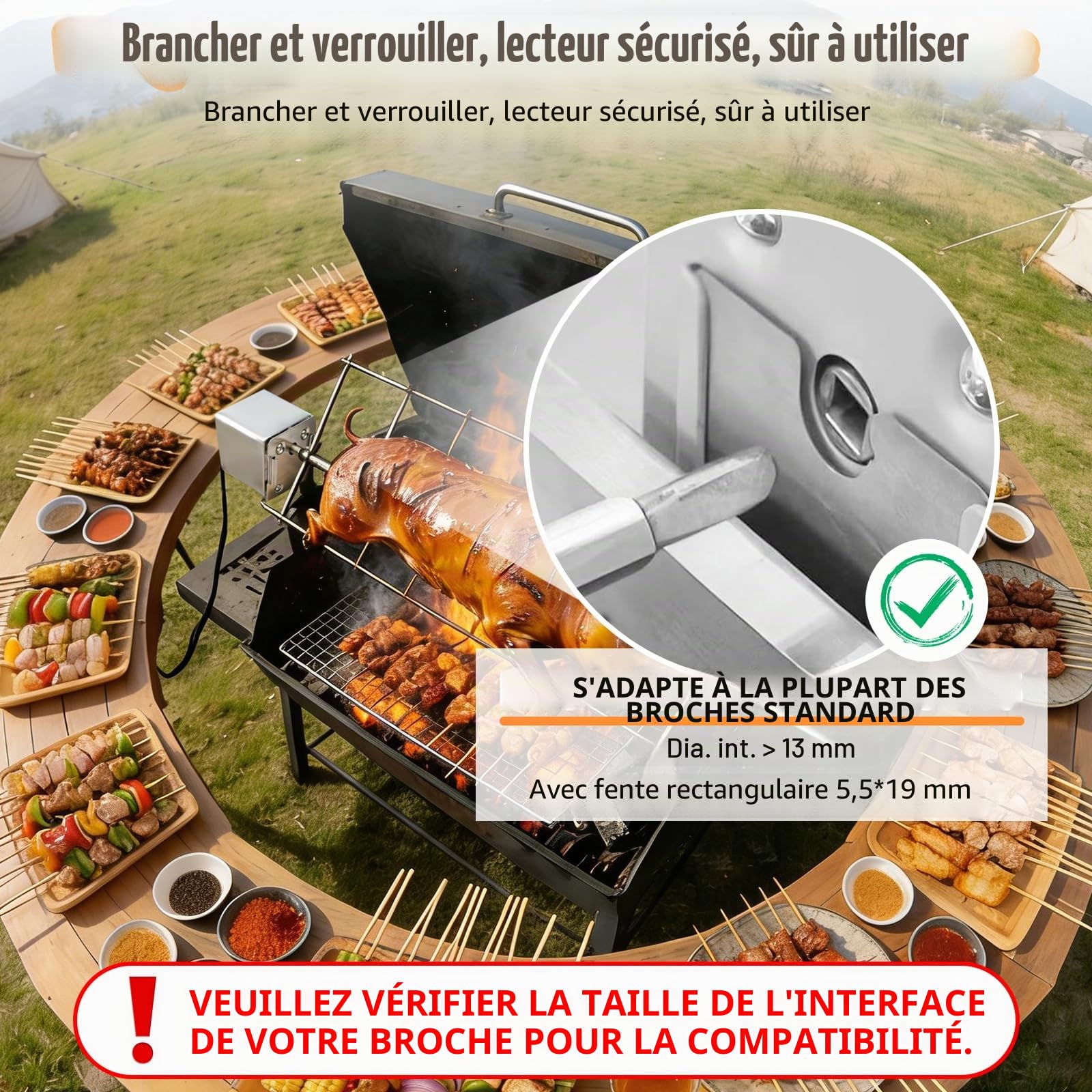 Moteur Tourne Broche Électrique pour Rotissoire Poulet, Moteur Barbecue Électrique 220V pour Rotissoire Verticale, Capacité de 30 kg, pour Barbecues en Extérieur, Réunions de Famille, Pique-Niques