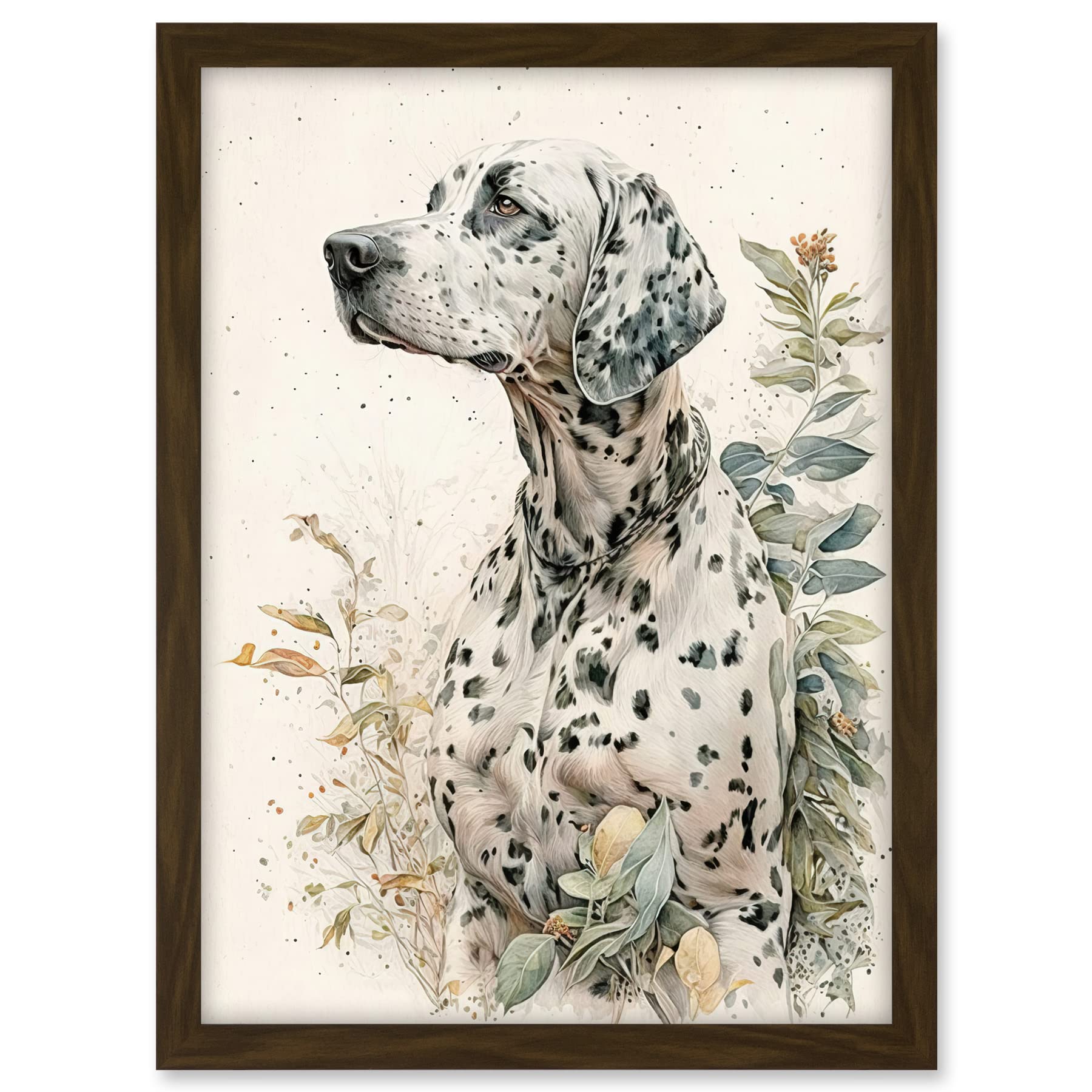 Artery8 Dalmatian Dog in Field Soft Watercolour Pencil Portrait Illustration Artwork Framed A3 Wall Art Print
