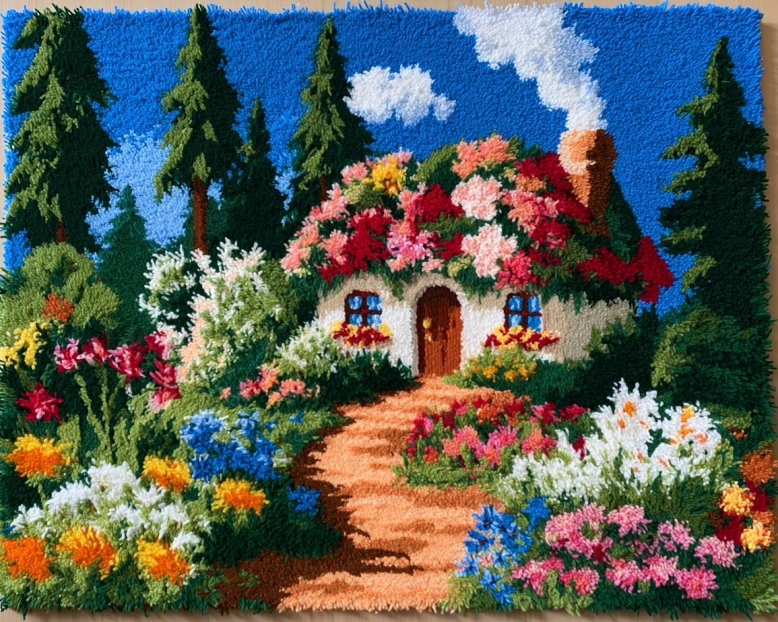 Wallphantom Latch Hook Rug Kits for Adults,Flower Cottage