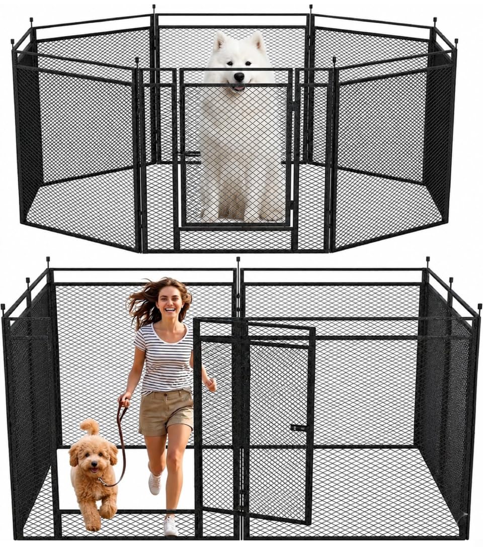 Portable Metal Dog Fence,32" H 8 Panels Outdoor Dog Playpen for Yard