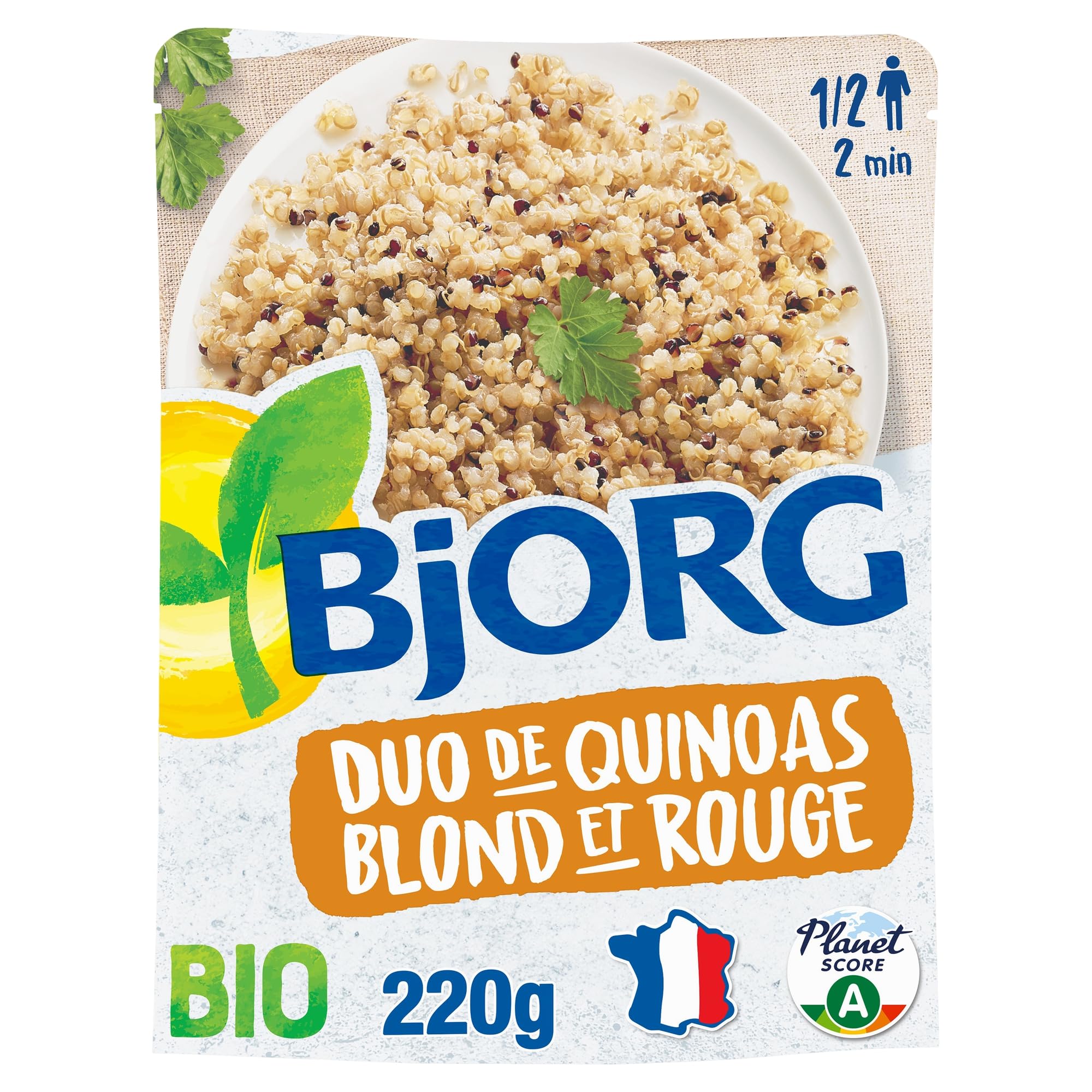 BJORG - Plat Cuisiné Veggie - Duo Quinoa Blond et Rouge - Bio - 2 x 220 g | Plat préparé Végétarien - 100% Végétal - Prêt en 2 min - Source de Protéines - Doypack Micro-ondable