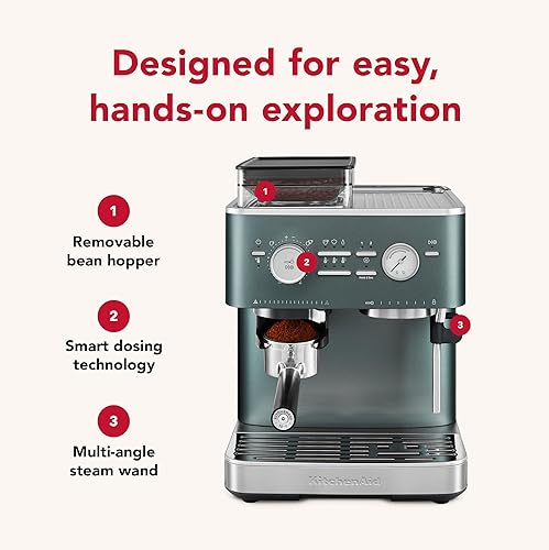 Miniatura 3 de KitchenAid Máquina de café expreso semiautomática con molinillo de rebabas, 2.5L, enebro, KES6551JP