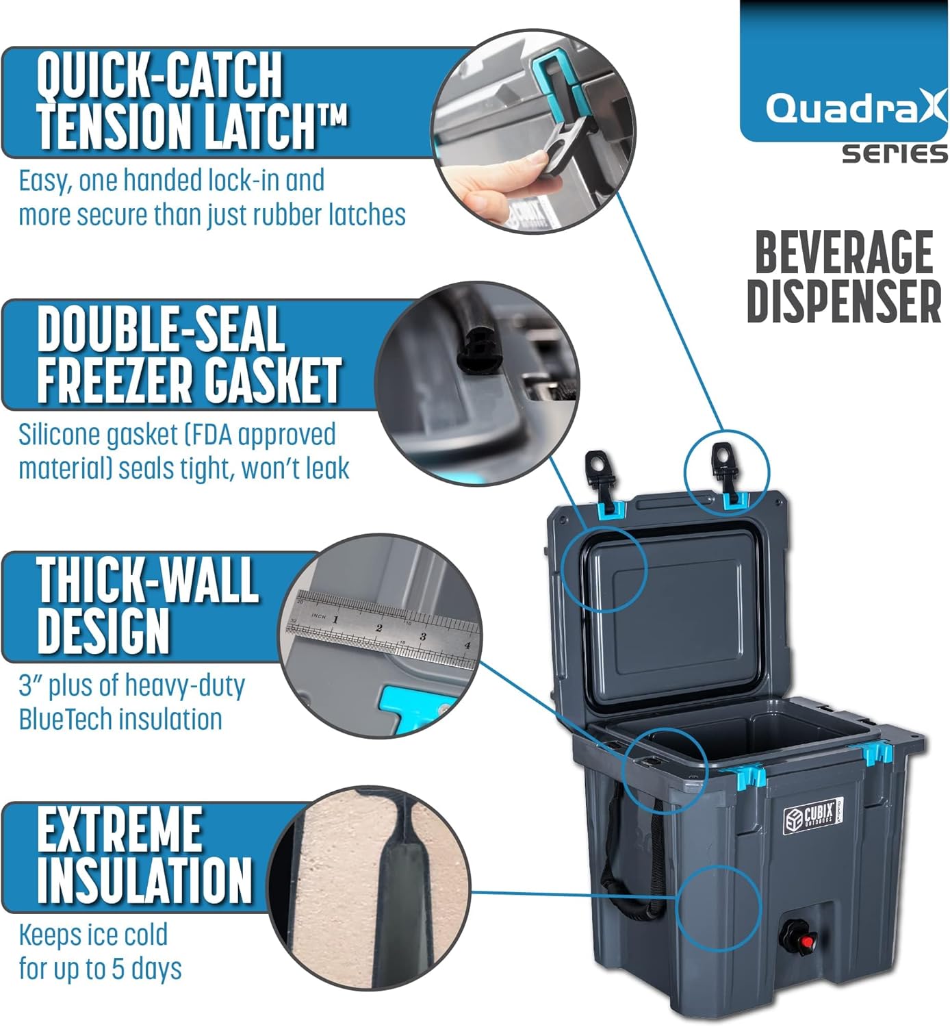 QuadraX 20QT 2-in-1 Beverage Hard Dispenser & Cooler, Portable for Parties, Camping, Beach | Use as Water Jug or Sports Drink Cooler | Cold Retention 5 Days