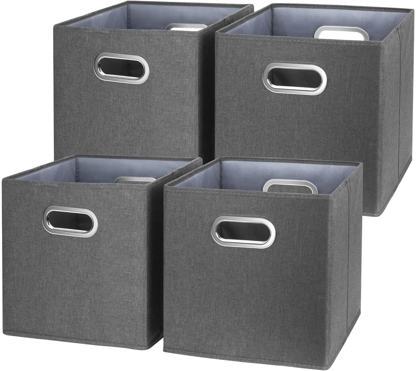 Foldable Collapsible Storage Box Bins Shelf Basket Cube Organizer with Dual Handles - Set of 4 (Dark Grey)