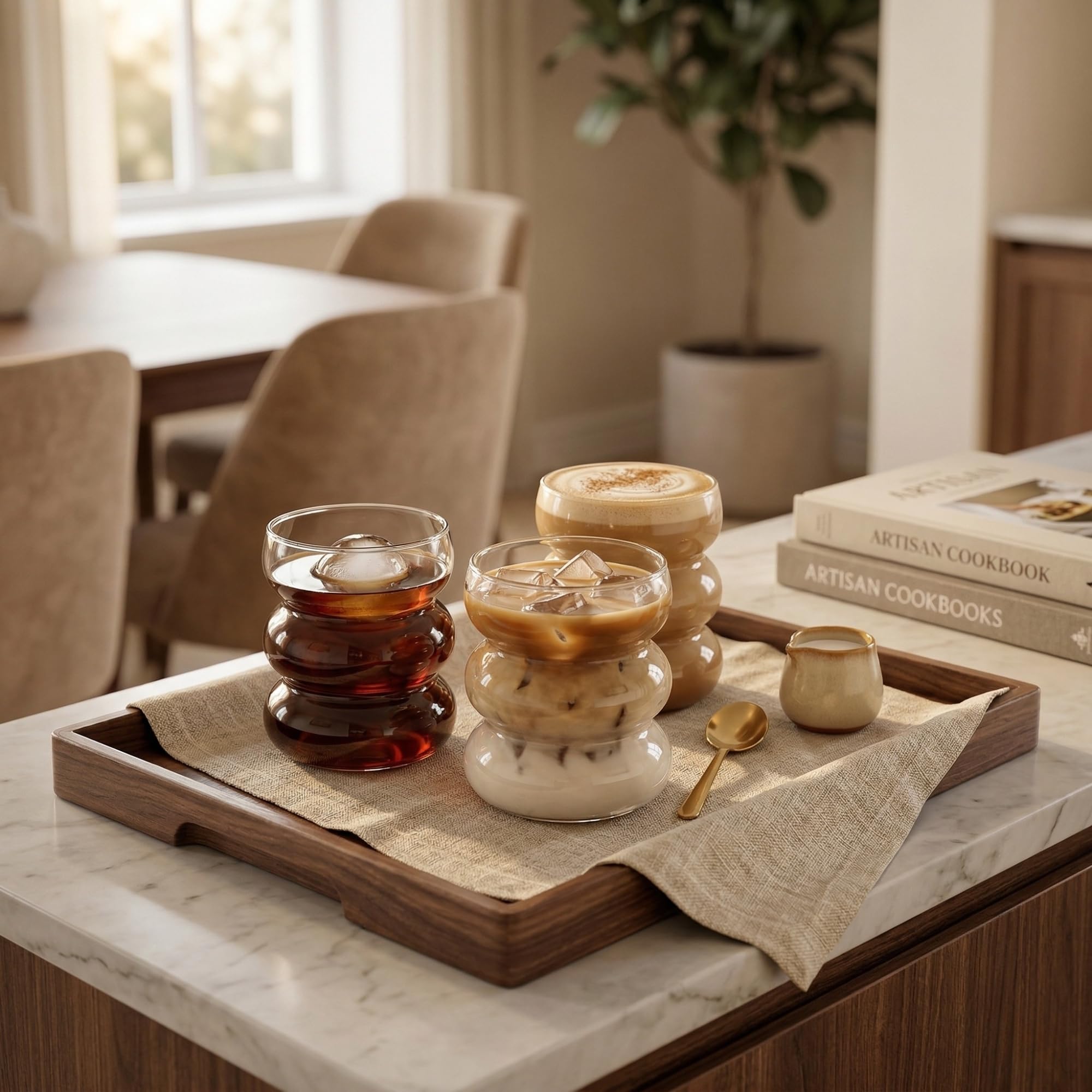 Asimetrik Borosilikat Cam Bardak, 350 Ml Kapasite, Isıya Dayanıklı Yapı, Makinede Yıkanabilir, Ev Ofis Restoran İçin Kullanıma Uygun Borosilikat Cam Kahve Espresso Latte Sunum Bardağı