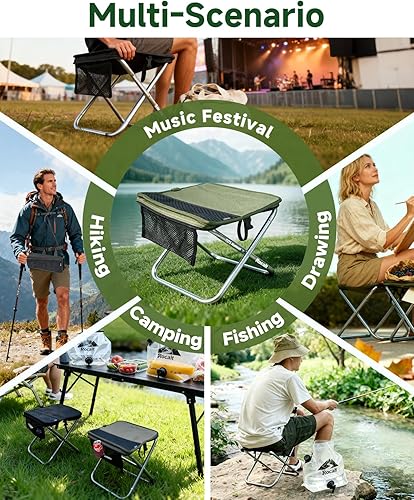 Miniatura 7 de Rocalt Taburete portátil para camping, taburete plegable ultraligero, sillas de bolsillo de aluminio de grado aeronáutico para adultos, taburete de